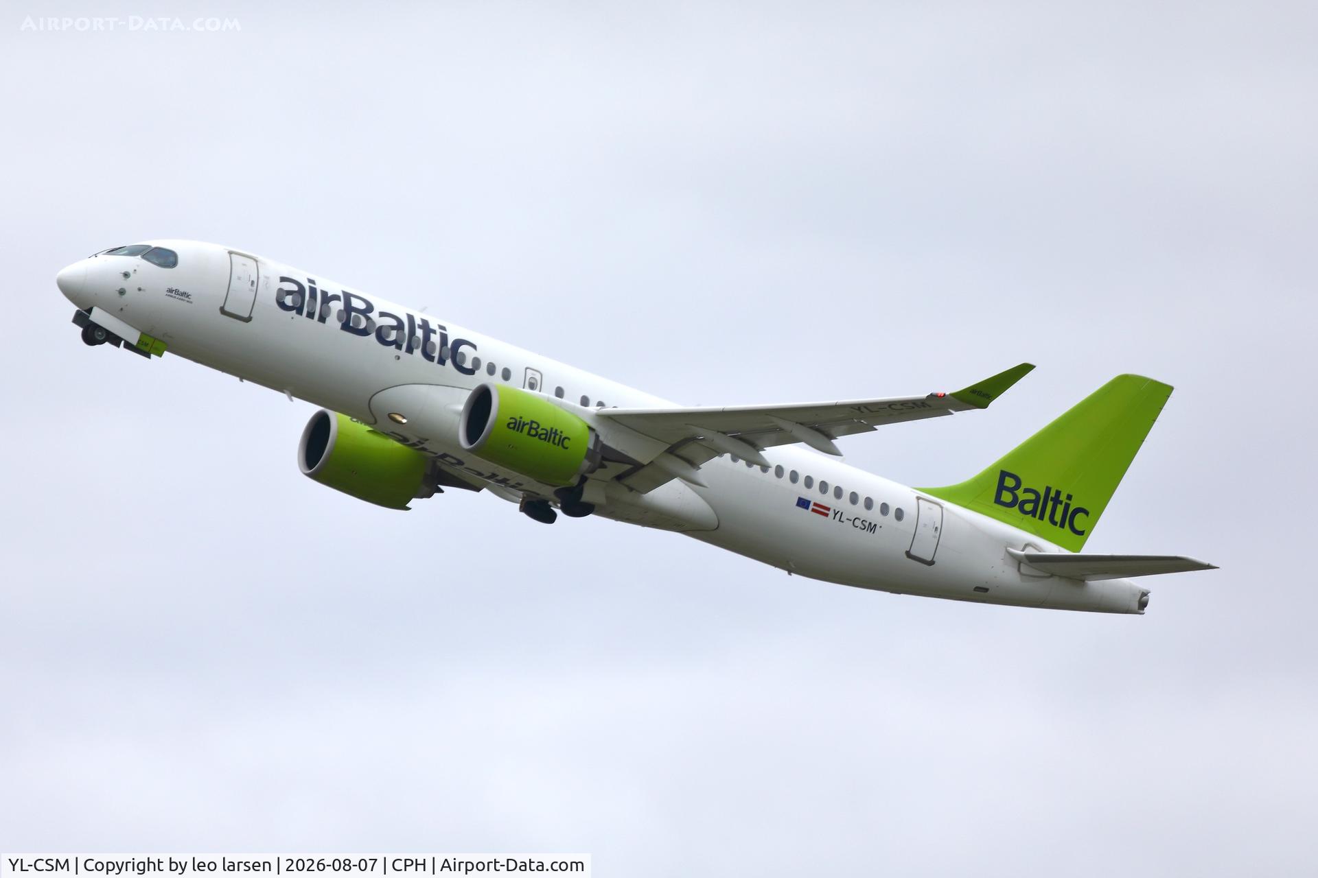 Aircraft YL-CSM, 2018 Airbus A220-300, c/n 55042, Copenhagen 7.8.2026, at CPH, photo by leo larsen