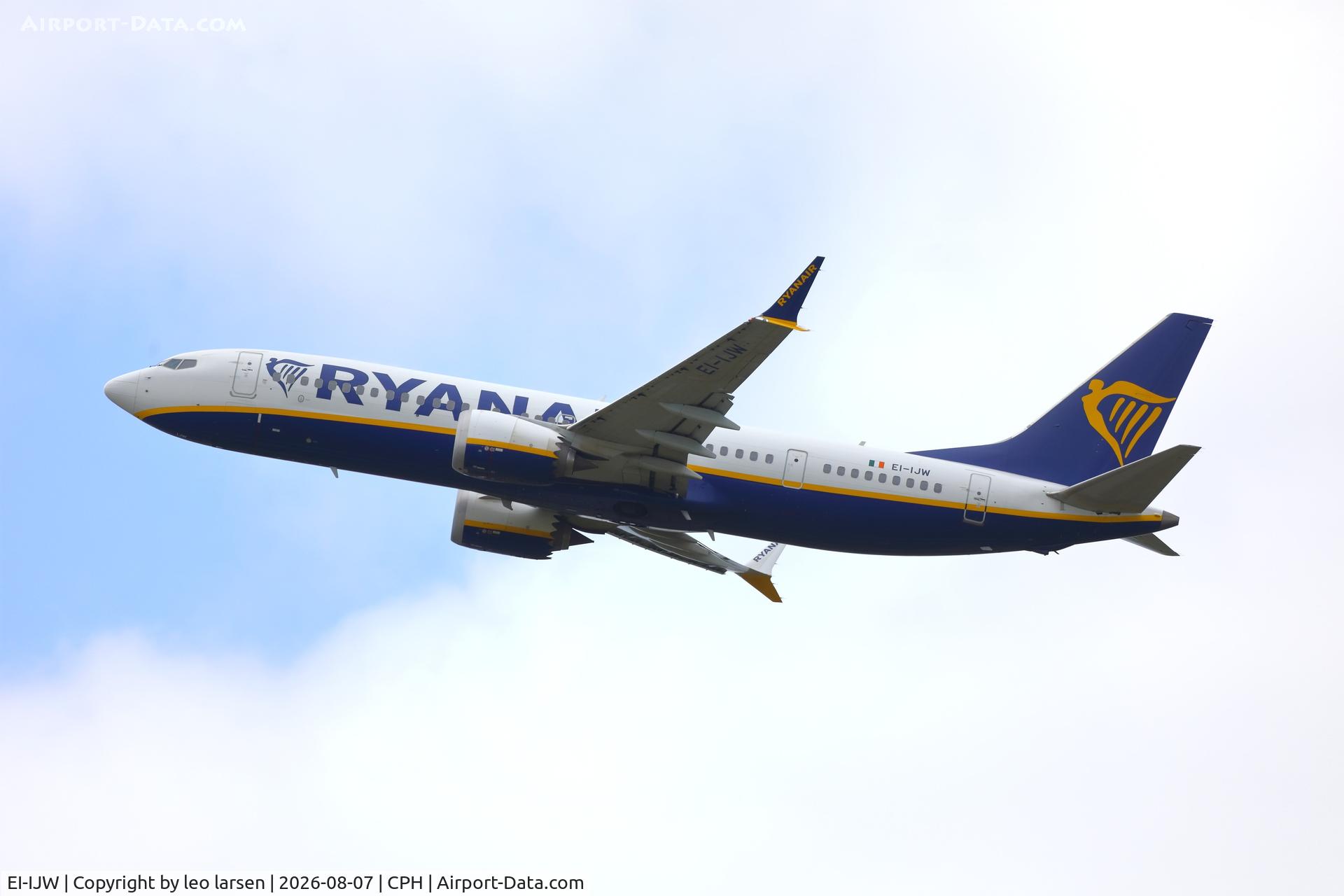 Aircraft EI-IJW, Boeing 737- MAX 8, c/n 67099, Copenhagen 7.8.2026, at CPH, photo by leo larsen