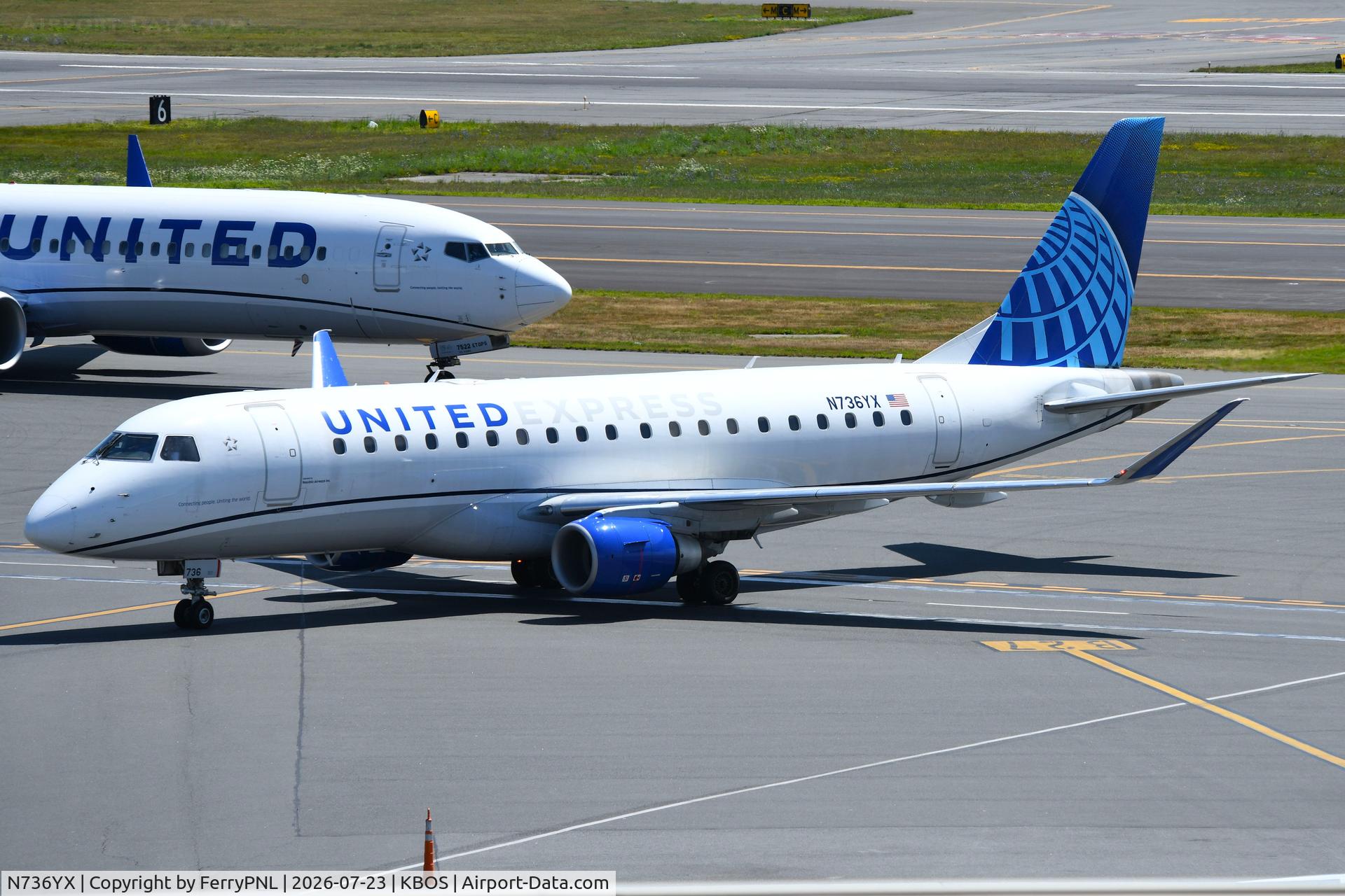Aircraft N736YX, 2016 Embraer 170LR (ERJ-170-100LR), c/n 17000541, United Express ERJ170 arriving its gate, at KBOS, photo by FerryPNL