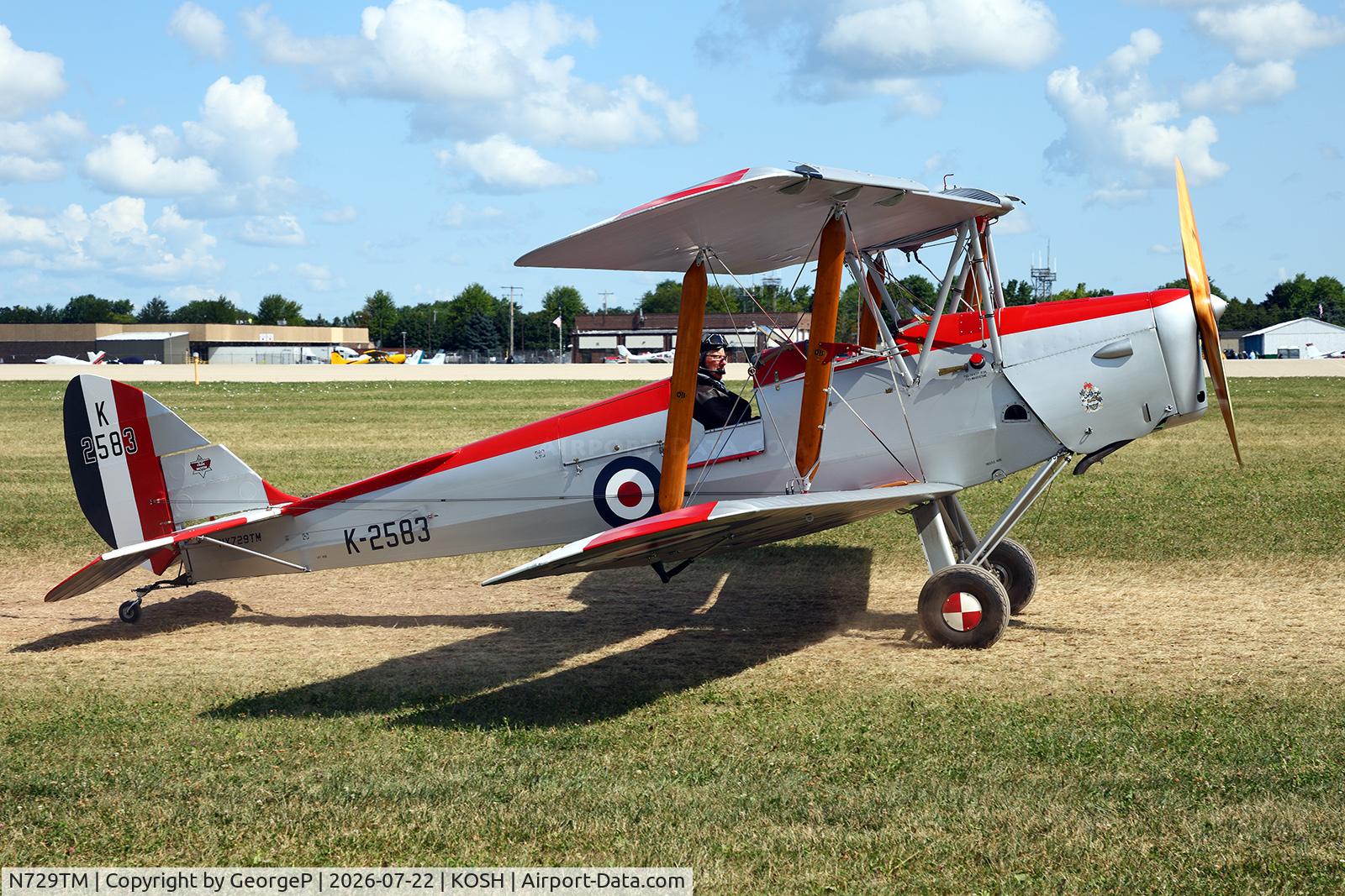 Aircraft N729TM, De Havilland DH-82A Tiger Moth II, c/n 83740, Airventure 2026., at KOSH, photo by GeorgeP