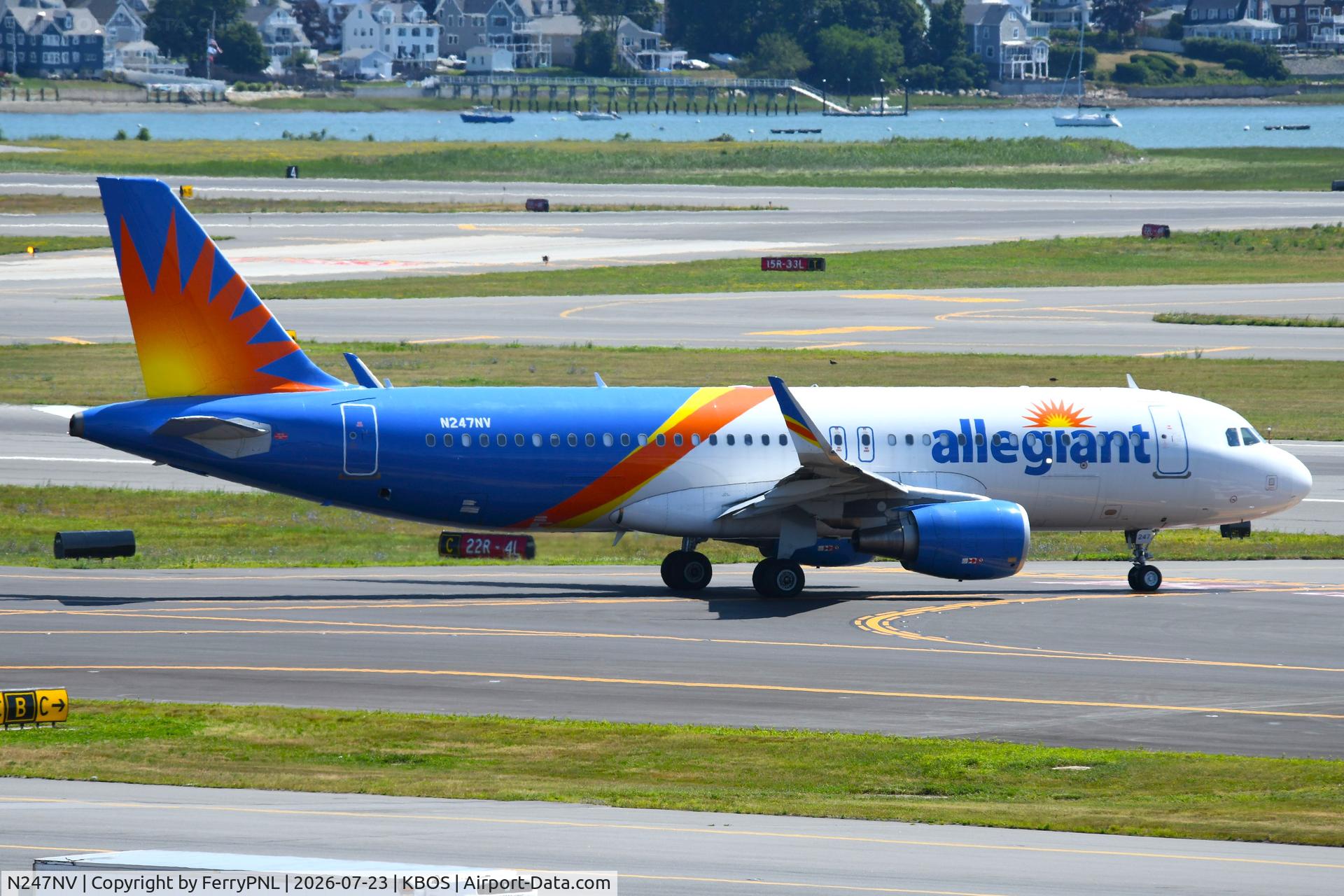 Aircraft N247NV, 2017 Airbus A320-214, c/n 7704, Allegiant A320 taxying for departure, at KBOS, photo by FerryPNL