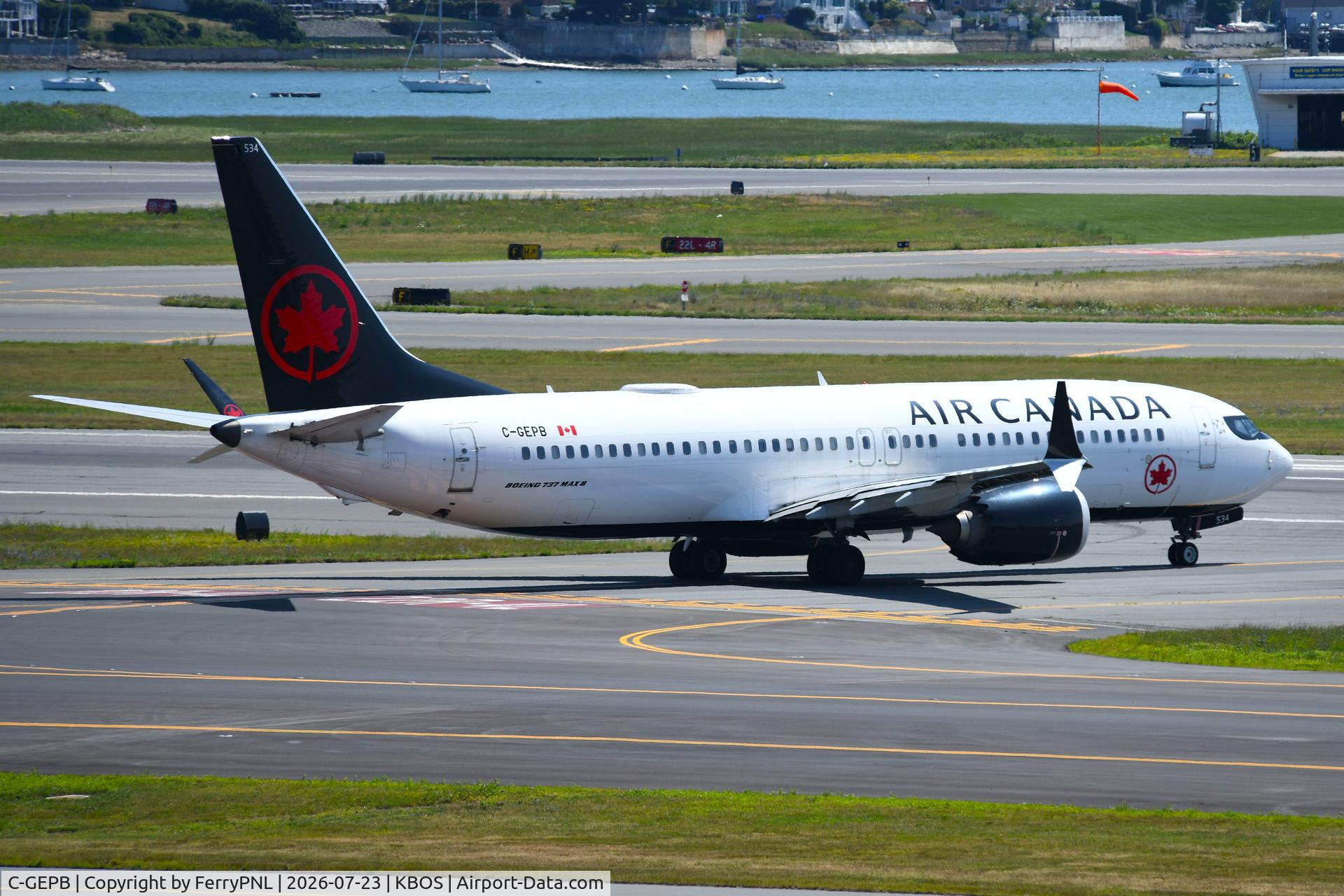 Aircraft C-GEPB, 2019 Boeing 737-8 MAX, c/n 61240 l/n 7621, Air Canada B738M taxying to the runway, at KBOS, photo by FerryPNL