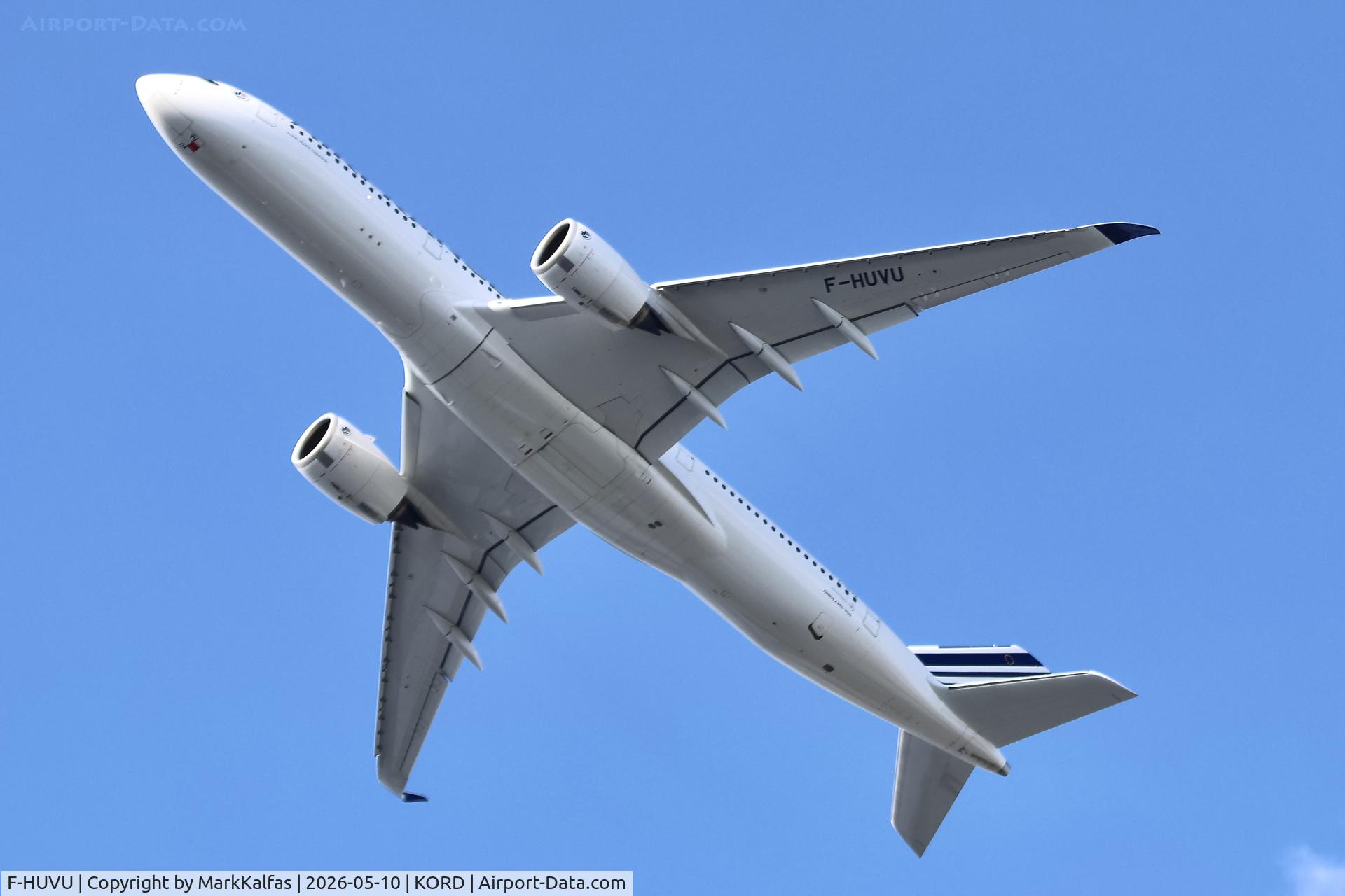 Aircraft F-HUVU, 2025 Airbus 350-941, c/n 765, A359 Air France Airbus 350-941 F-HUVU departing 28R KORD, at KORD, photo by MarkKalfas