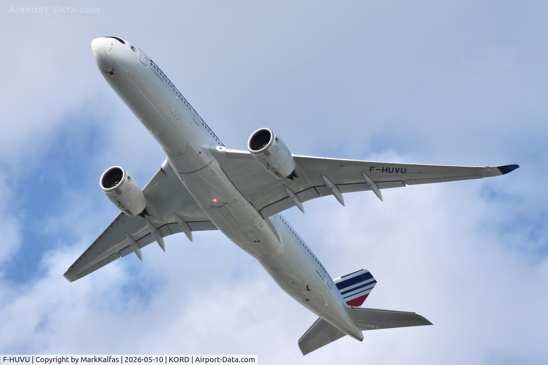 Aircraft F-HUVU, 2025 Airbus 350-941, c/n 765, A359 Air France Airbus 350-941 F-HUVU departing 28R KORD, at KORD, photo by MarkKalfas