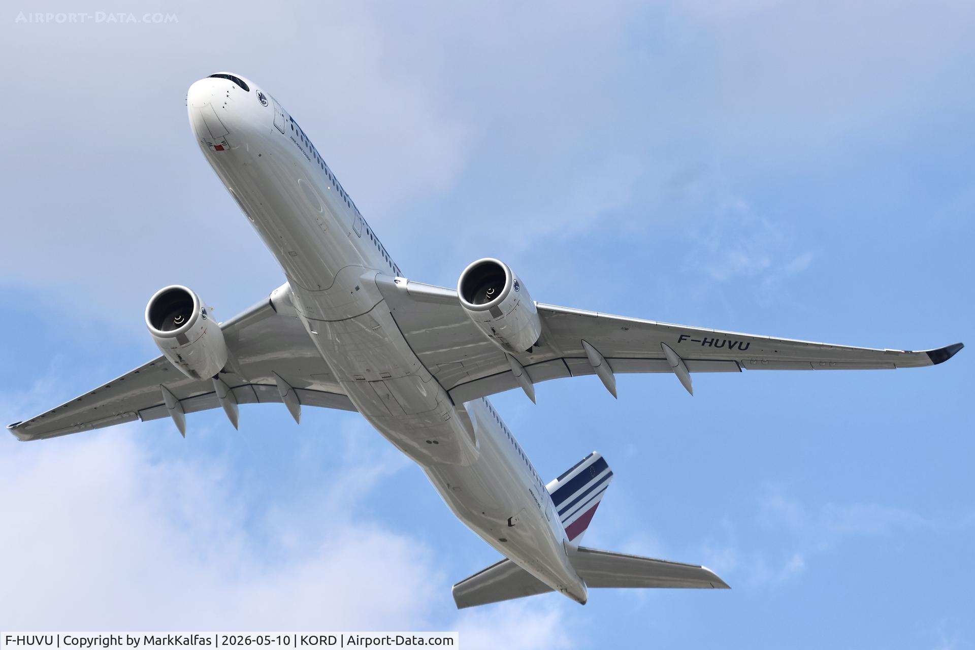 Aircraft F-HUVU, 2025 Airbus 350-941, c/n 765, A359 Air France Airbus 350-941 F-HUVU departing 28R KORD, at KORD, photo by MarkKalfas