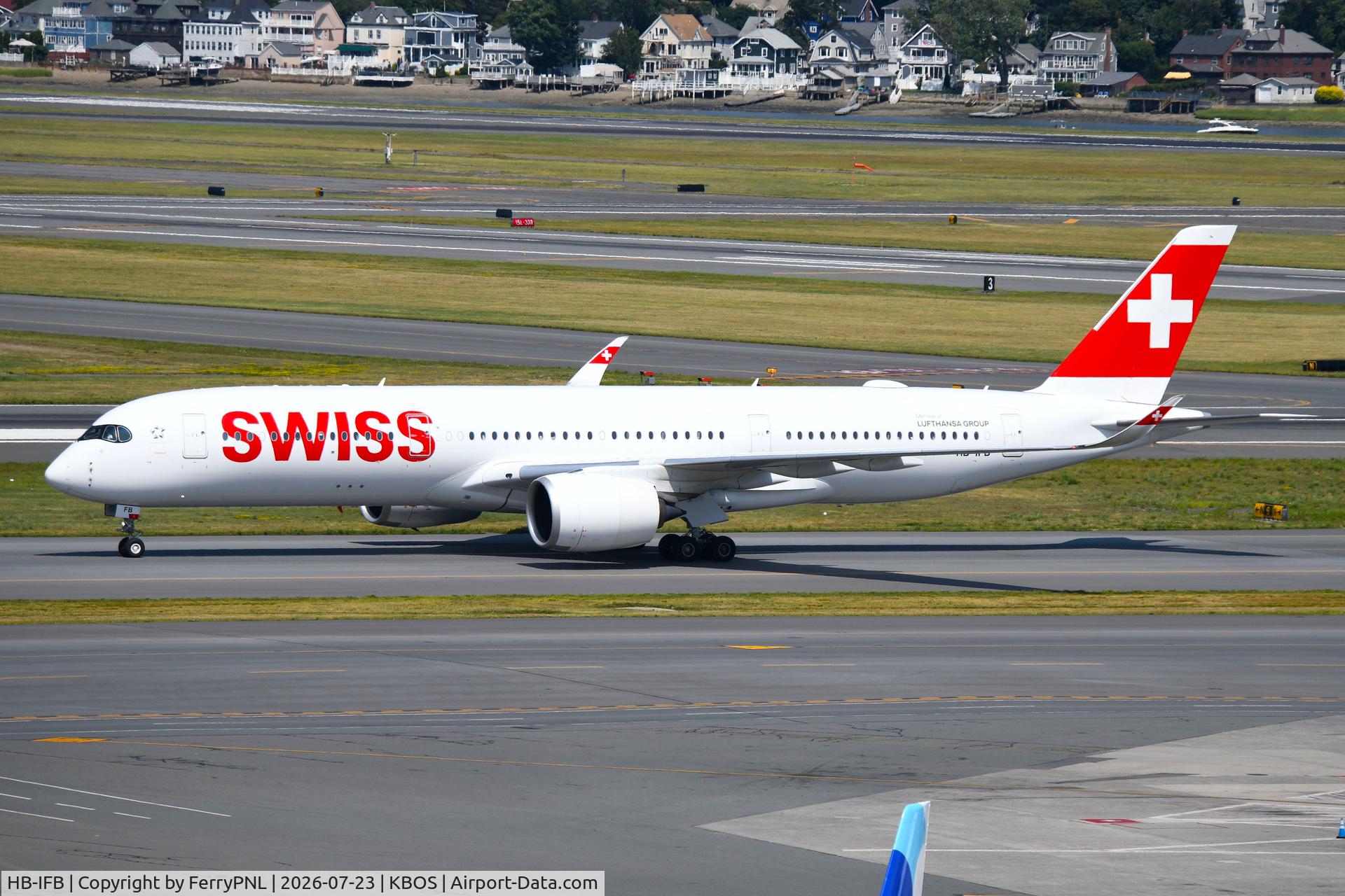 Aircraft HB-IFB, 2025 Airbus A350-941, c/n 748, Swiss A359 arriving in BOS, at KBOS, photo by FerryPNL