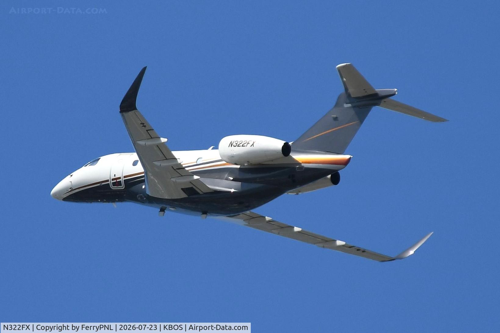 Aircraft N322FX, 2024 Embraer EMB-545 Praetor 500, c/n 55010147, EMB545 of Flexjet departing, at KBOS, photo by FerryPNL
