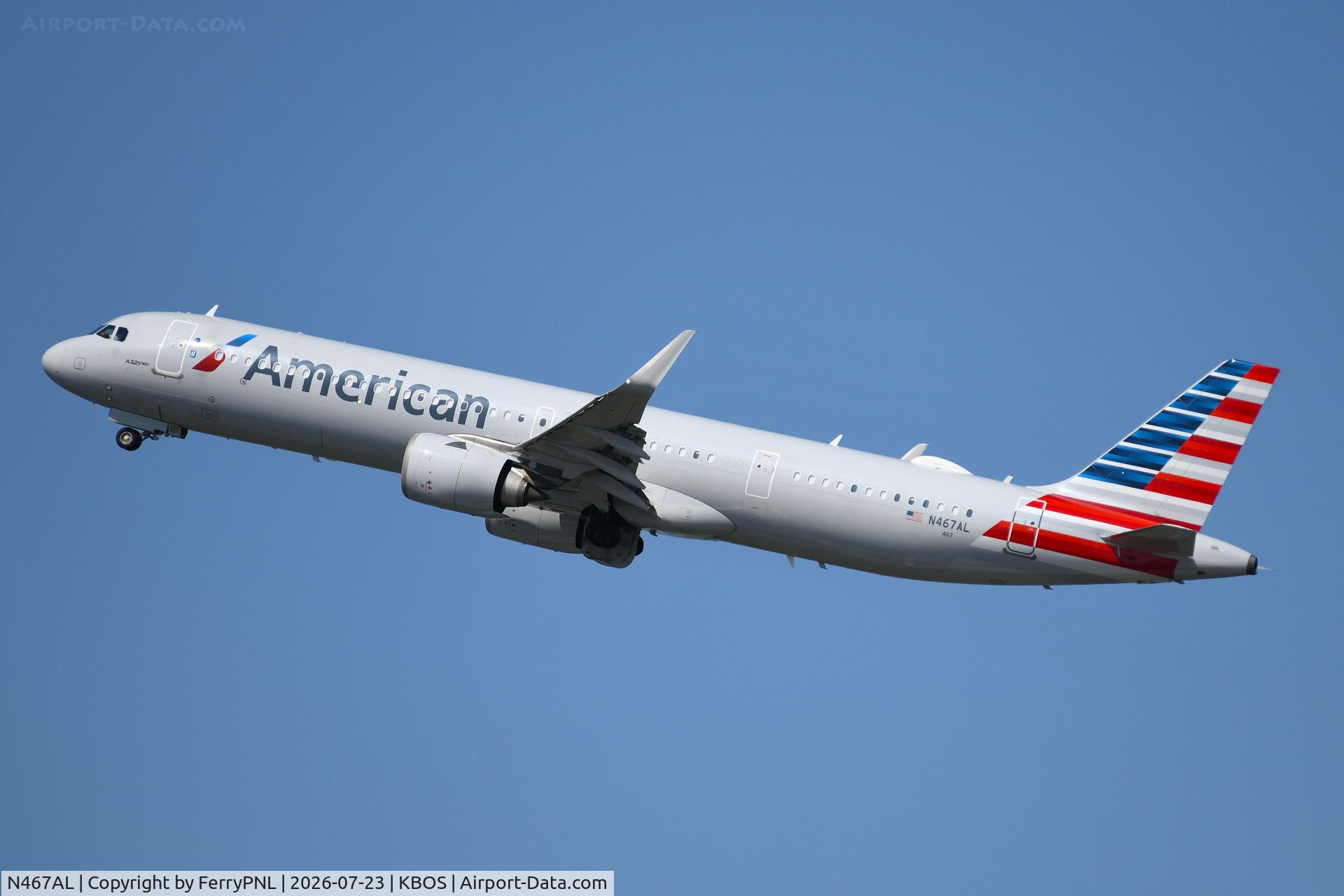 Aircraft N467AL, 2022 Airbus A321-253NX, c/n 11194, Departure of AA A321N, at KBOS, photo by FerryPNL