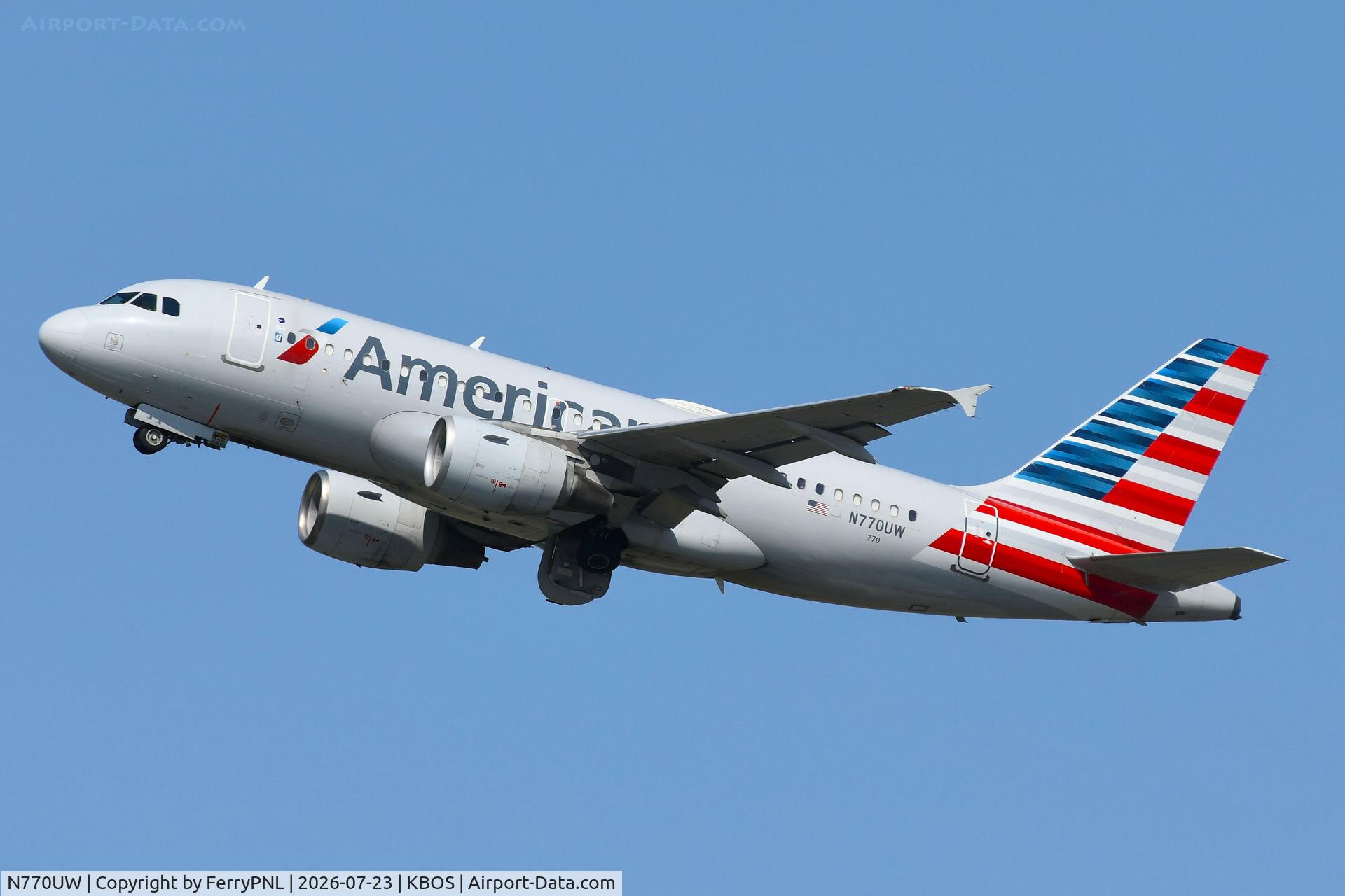 Aircraft N770UW, 2000 Airbus A319-112, c/n 1393, American A319 taking-off, at KBOS, photo by FerryPNL