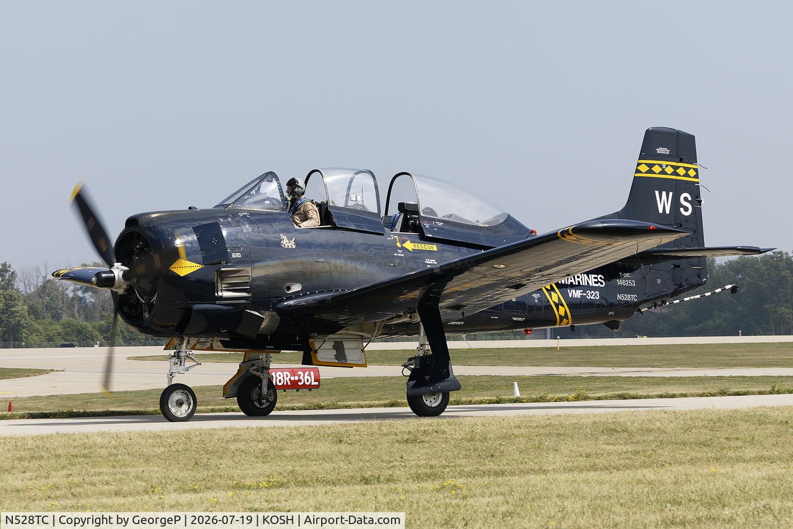 Aircraft N528TC, 1957 North American T-28C Trojan, c/n 252-16, Airventure 2026., at KOSH, photo by GeorgeP