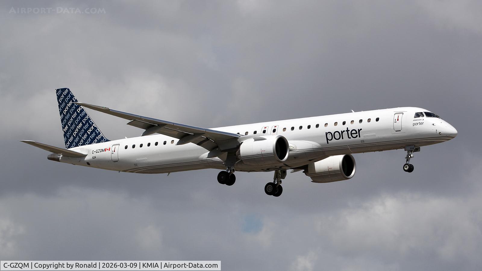 Aircraft C-GZQM, 2023 Embraer ERJ 190-400, c/n 19020108, at mia, at KMIA, photo by Ronald