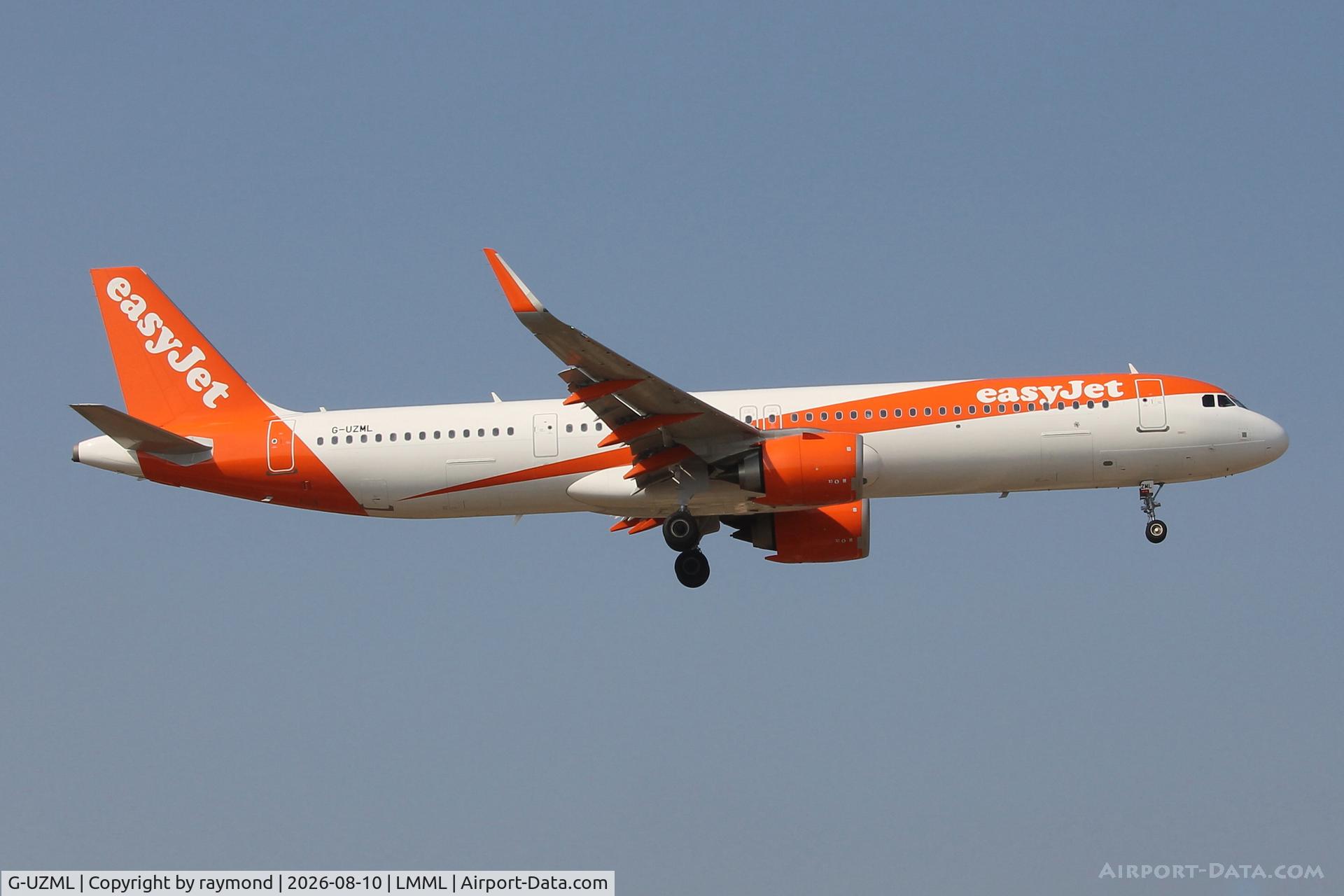 Aircraft G-UZML, Airbus A321-251NX, c/n 12916, Airbus A321-251NX of Easyjet reg G-UZML on final approach RW31 Malta., at LMML, photo by raymond
