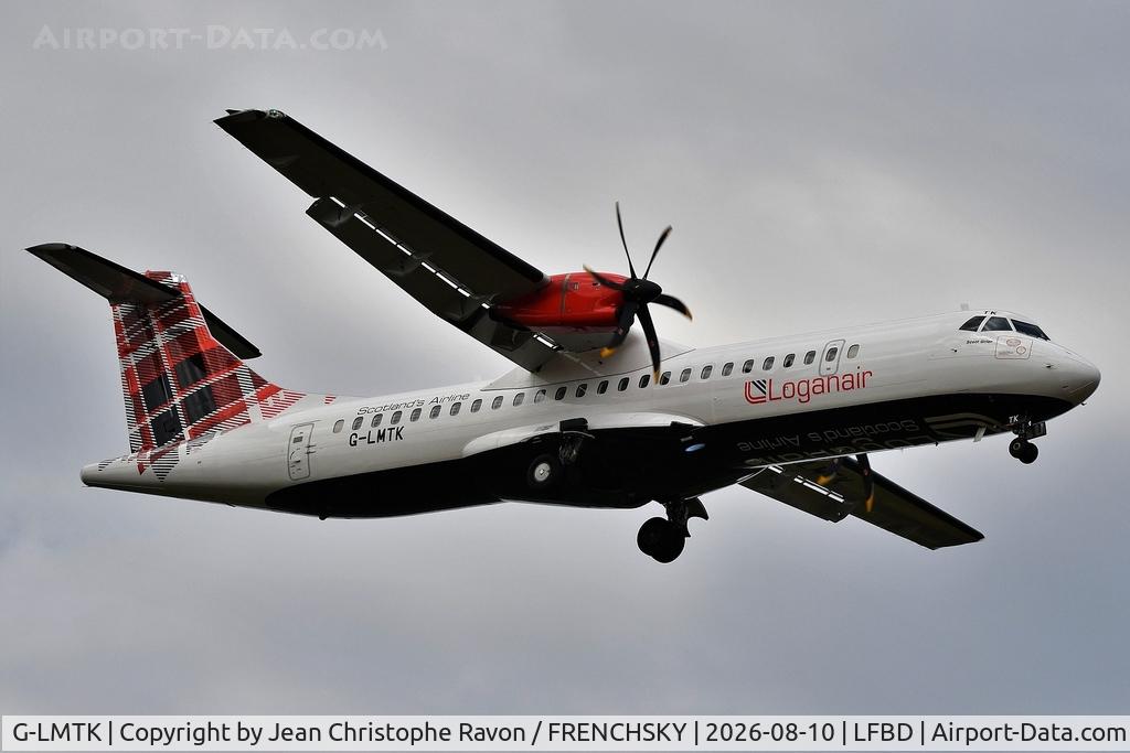 Aircraft G-LMTK, 2019 ATR ATR 72-212A (600), c/n 1548, Spirit of Scott Grier landing runway 05, Jersey (JER) Bordeaux (BOD) LM595, at LFBD, photo by Jean Christophe Ravon / FRENCHSKY