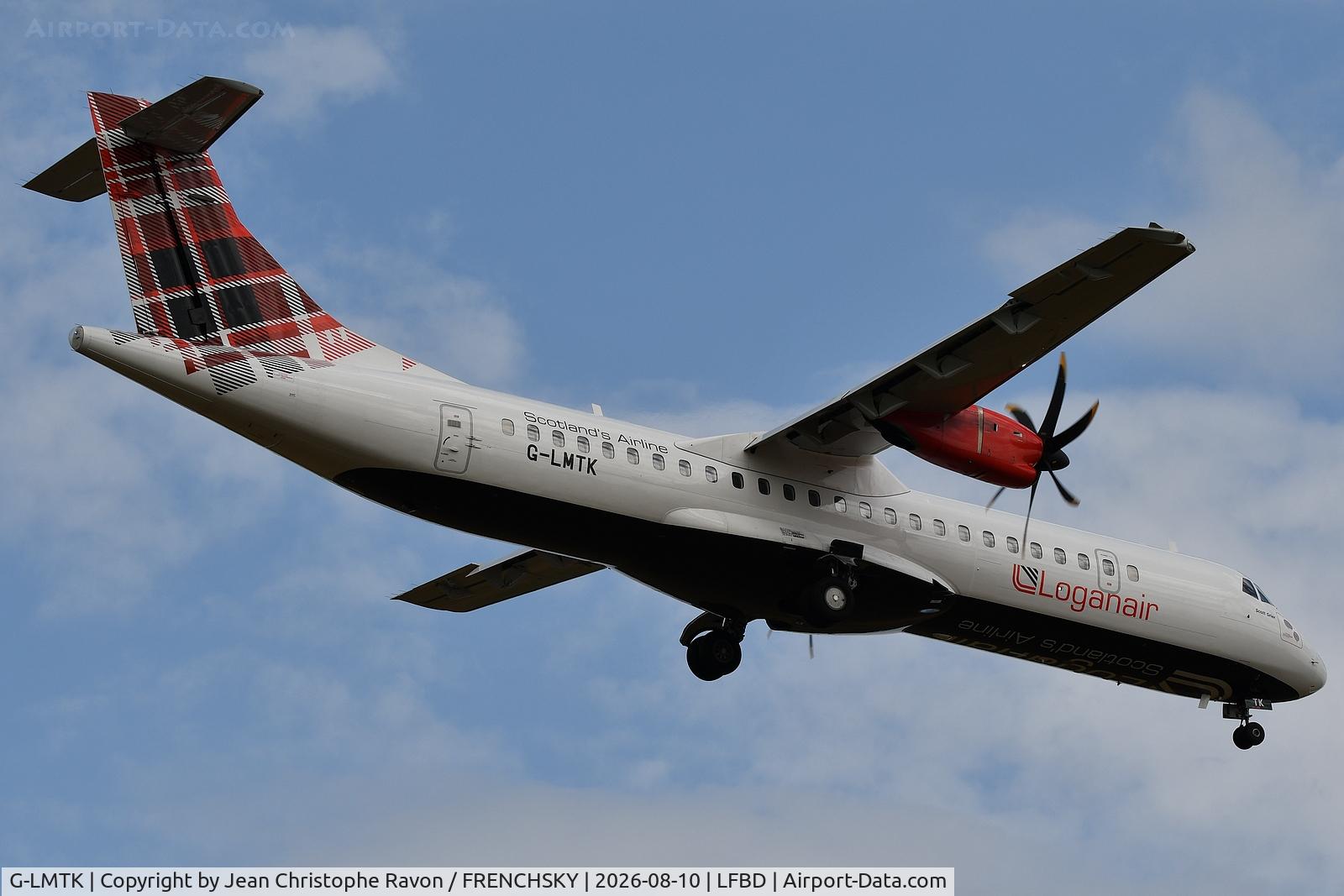 Aircraft G-LMTK, 2019 ATR ATR 72-212A (600), c/n 1548, Spirit of Scott Grier landing runway 05, Jersey (JER) Bordeaux (BOD) LM595, at LFBD, photo by Jean Christophe Ravon / FRENCHSKY