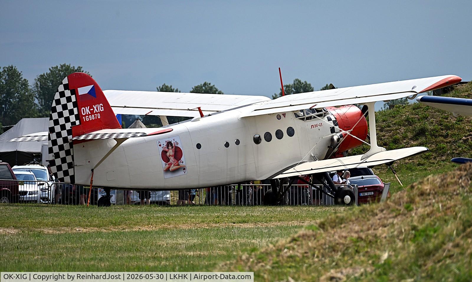 Aircraft OK-XIG, 1968 PZL-Mielec An-2R, c/n 1G98-70, With a Queen of Hearts on the right side at Hradec Kralove, Czech Republic, at LKHK, photo by ReinhardJost