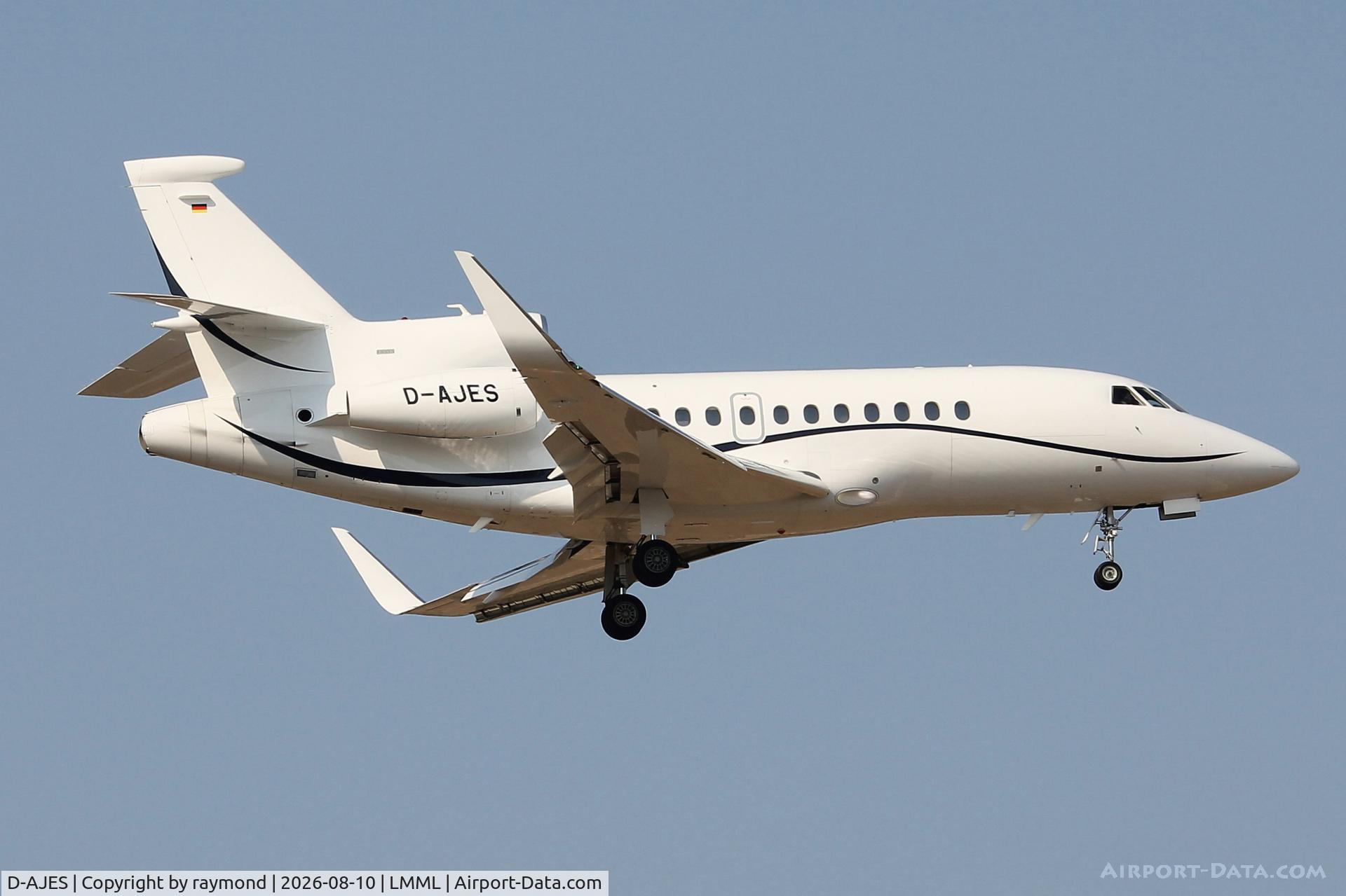 Aircraft D-AJES, 2025 DASSAULT AVIATION Falcon 900, c/n 336, Dassault Falcon 900 reg D-AJES of Luminair on final approach RW31 MLA., at LMML, photo by raymond