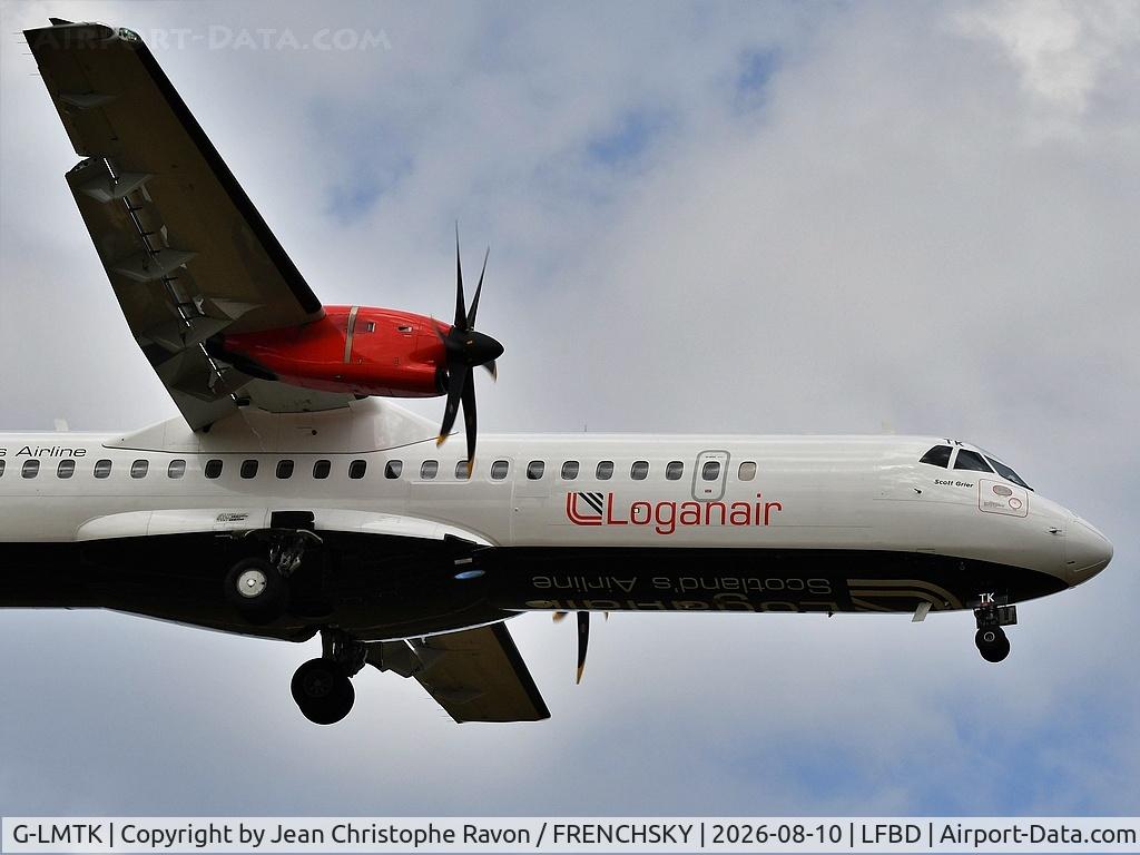 Aircraft G-LMTK, 2019 ATR ATR 72-212A (600), c/n 1548, Spirit of Scott Grier landing runway 05, Jersey (JER) Bordeaux (BOD) LM595, at LFBD, photo by Jean Christophe Ravon / FRENCHSKY