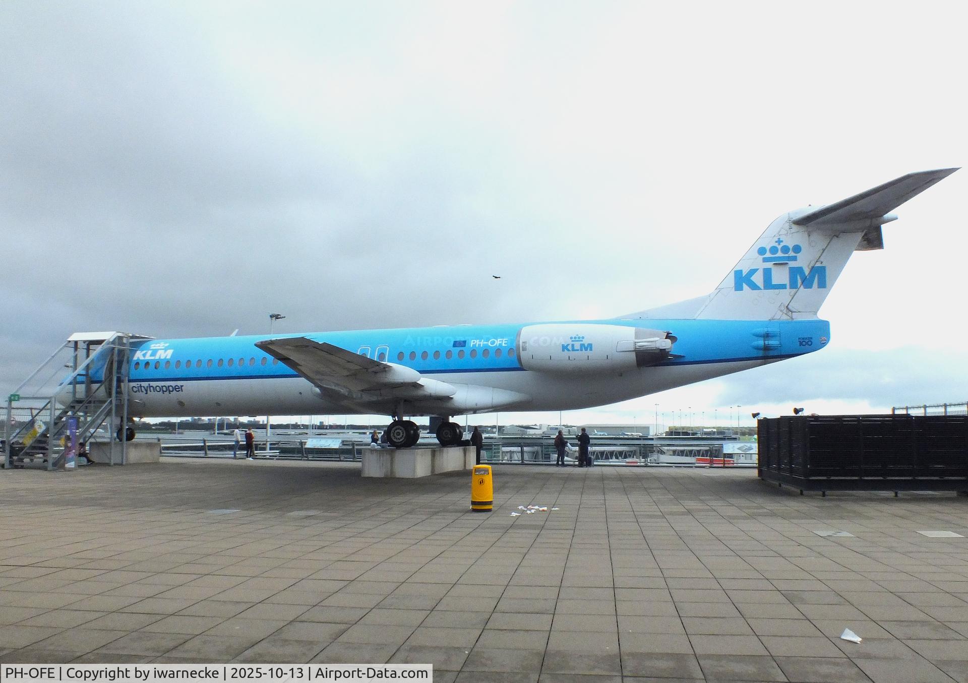 Aircraft PH-OFE, 1989 Fokker 100 (F-28-0100), c/n 11260, Fokker 100 preserved at Schiphol airport AMS, photo by iwarnecke