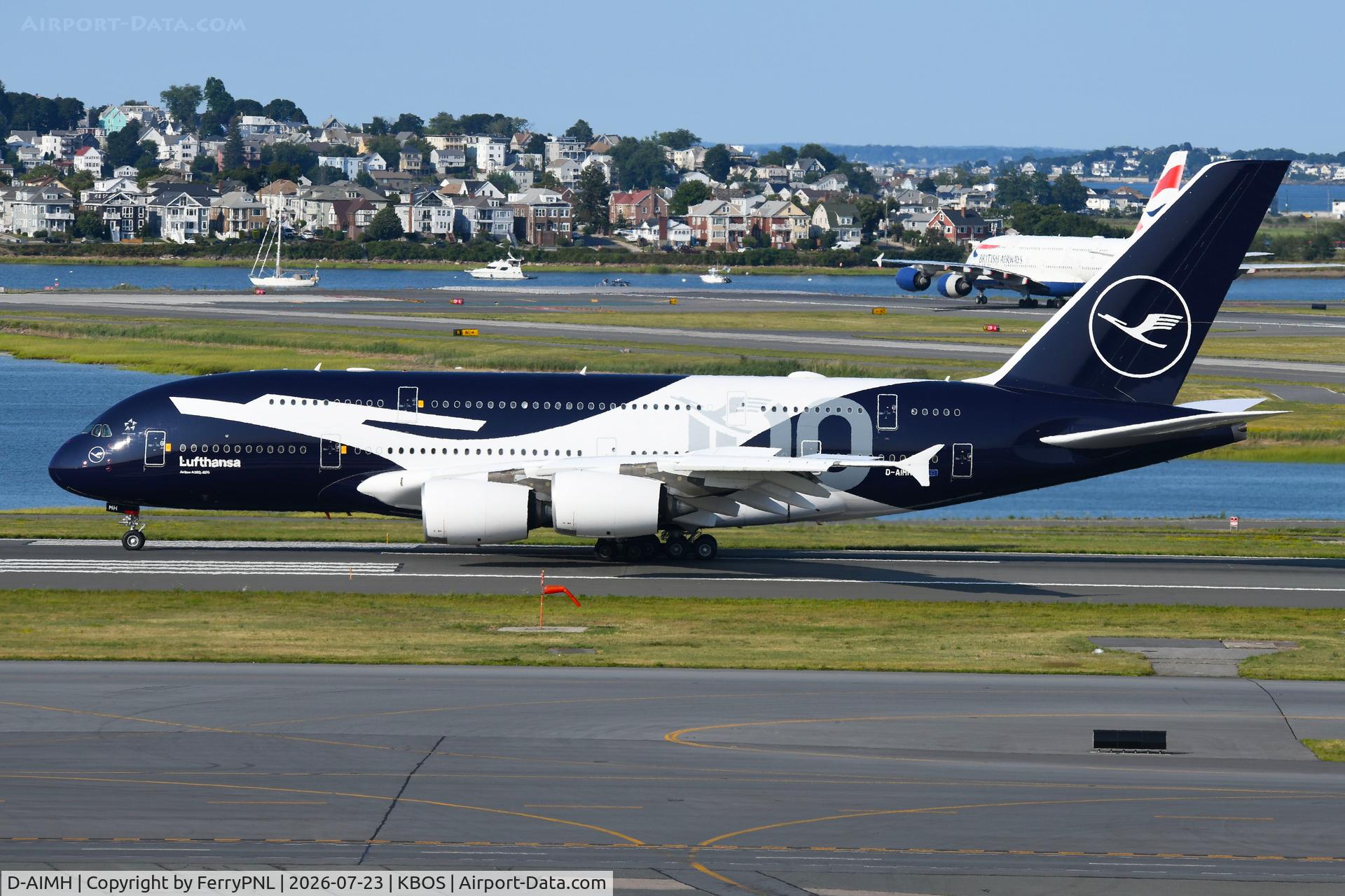 Aircraft D-AIMH, 2010 Airbus A380-841, c/n 070, Lufthansa A388 in special 100th livery, at KBOS, photo by FerryPNL