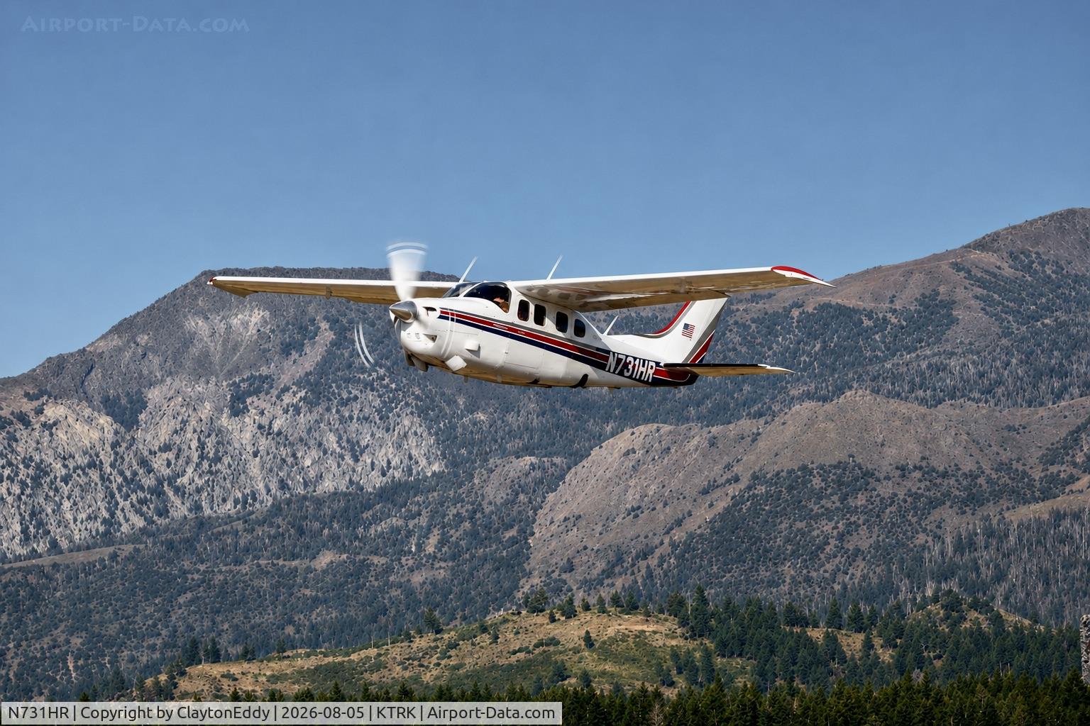Aircraft N731HR, 1980 Cessna P210N Pressurised Centurion, c/n P21000464, Truckee Tahoe airport in California 2026, at KTRK, photo by ClaytonEddy