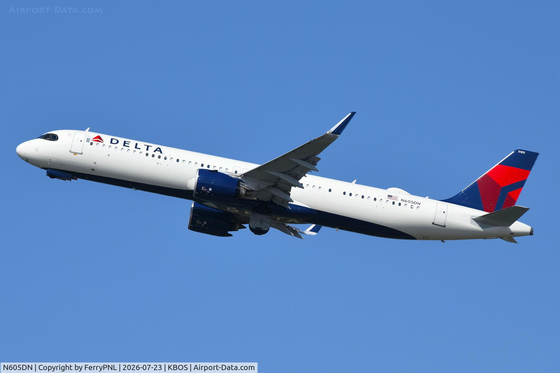 Aircraft N605DN, 2026 Airbus S A S A321-271NX, c/n 12973, Departure for Delta A321N, at KBOS, photo by FerryPNL