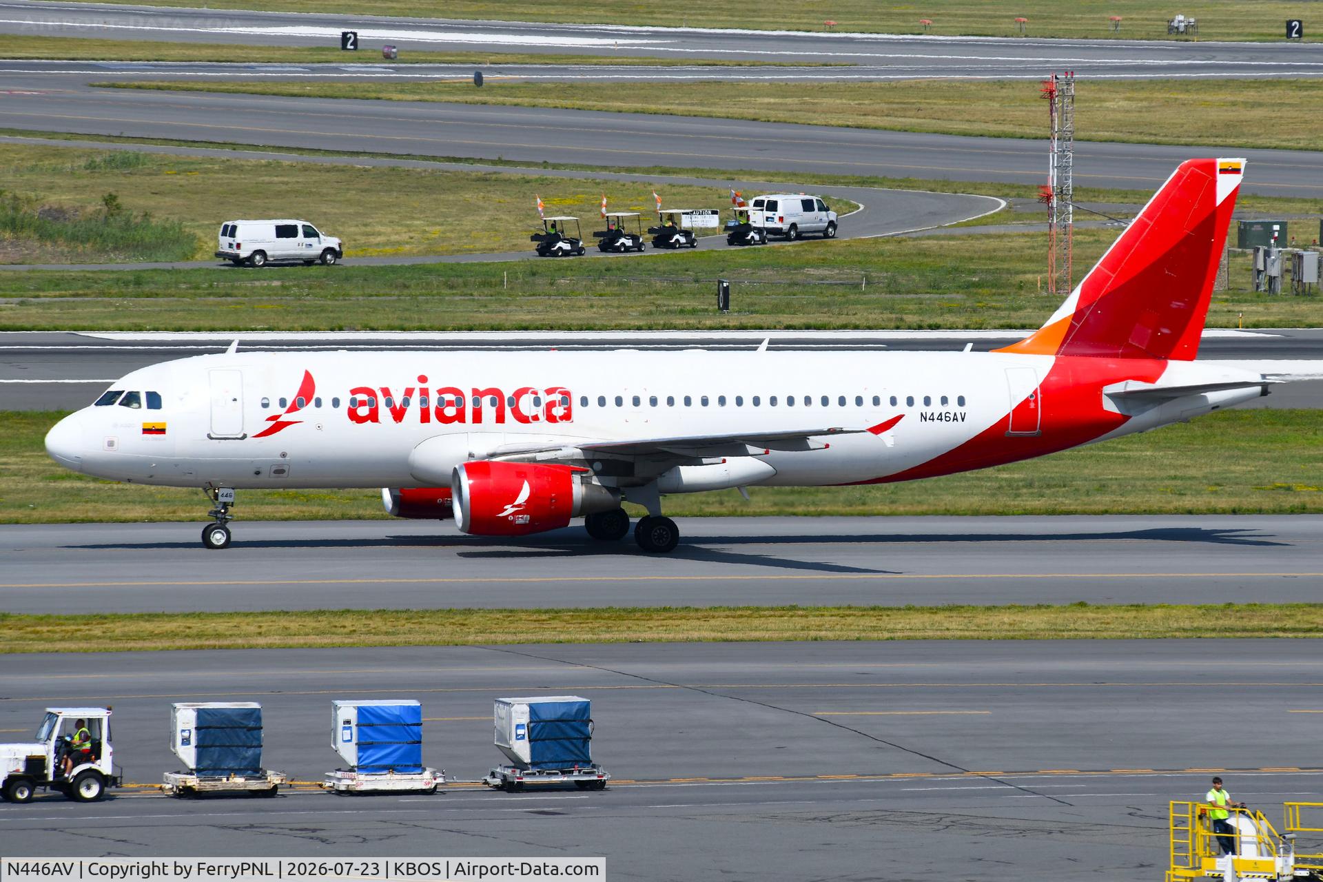 Aircraft N446AV, 2009 Airbus A320-214, c/n 4046, Avianca A320 arriving, at KBOS, photo by FerryPNL