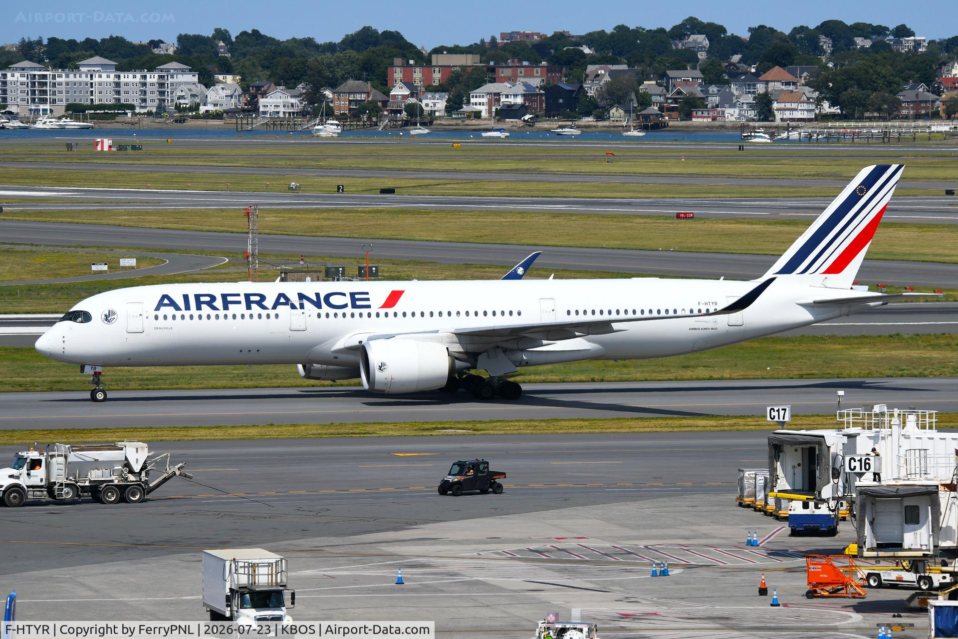 Aircraft F-HTYR, 2022 Airbus A350-941, c/n 0562, Air France A359 waiting for a gate, at KBOS, photo by FerryPNL