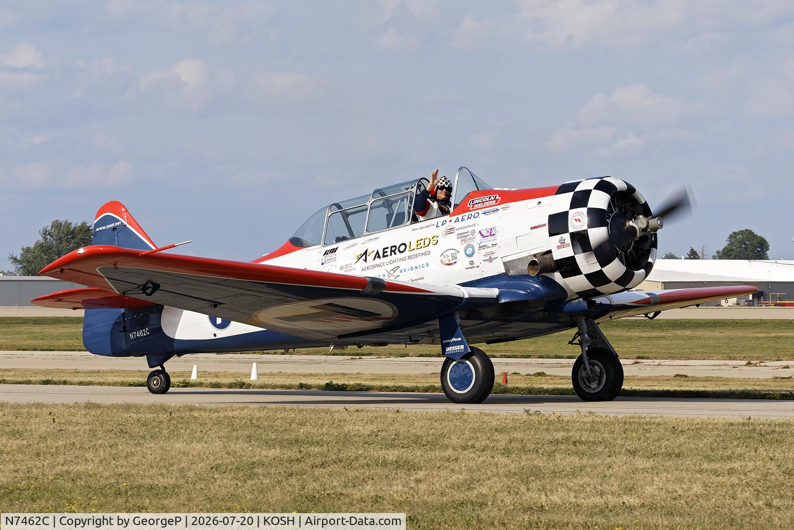 Aircraft N7462C, North American AT-6B Texan, c/n 121-43211, Airventure 2026., at KOSH, photo by GeorgeP