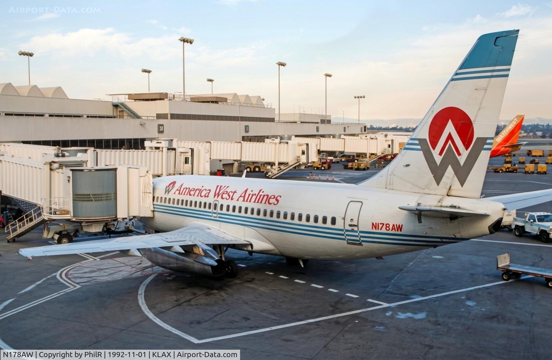 Aircraft N178AW, 1981 Boeing 737-277, c/n 22645, N178AW 1981 B737-200 America West LAX, at KLAX, photo by PhilR