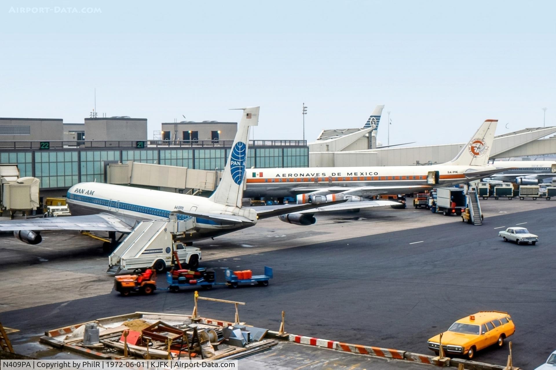 Aircraft N409PA, 1965 Boeing 707-321B, c/n 18840, N409PA 1965 B707-320 & XA-PIK 1964 DC8-50 Aeronaves de Mexico JFK, at KJFK, photo by PhilR