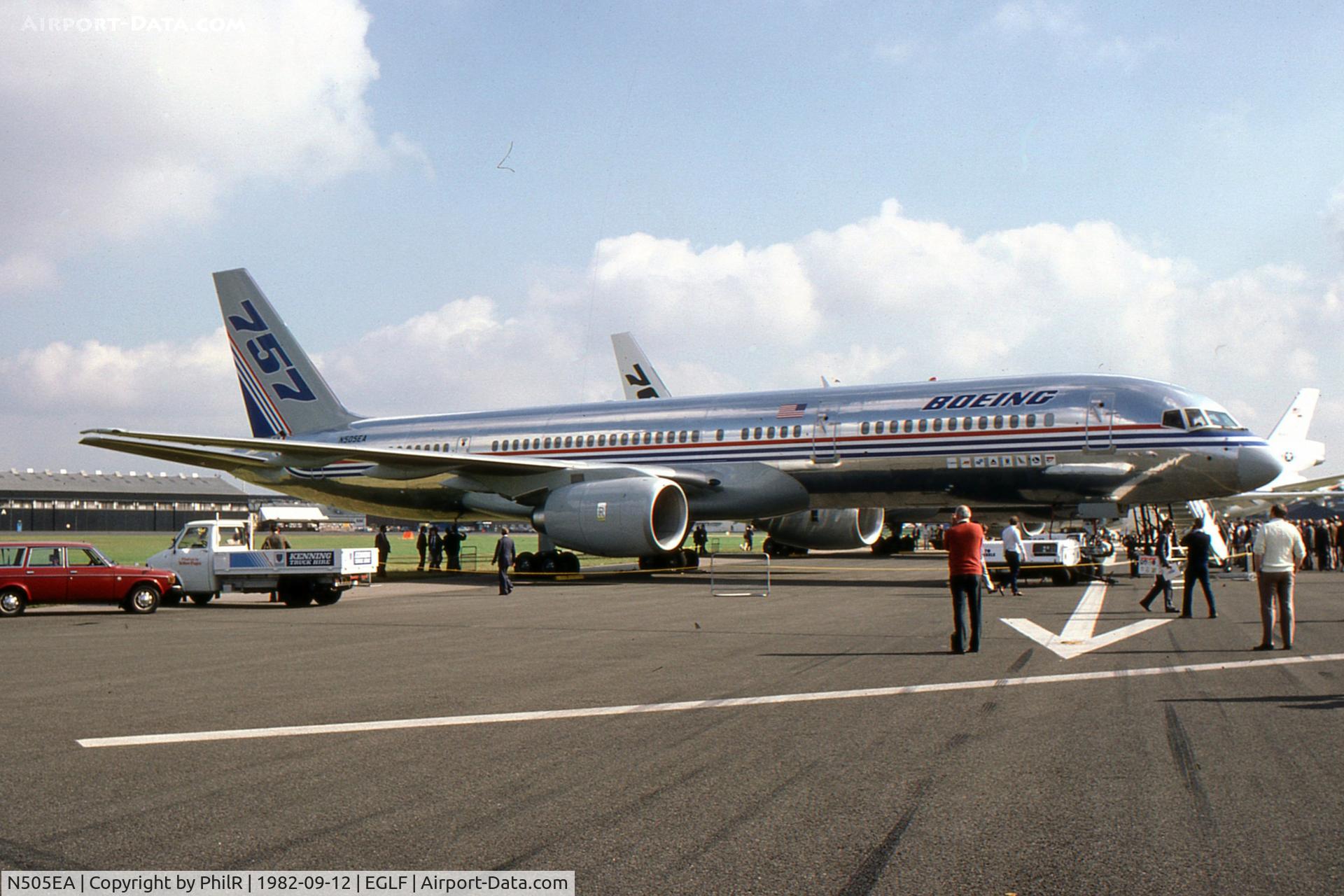Aircraft N505EA, 1982 Boeing 757-225, c/n 22195 l/n 6, N505EA 1982 B757-200 SBAC, at EGLF, photo by PhilR