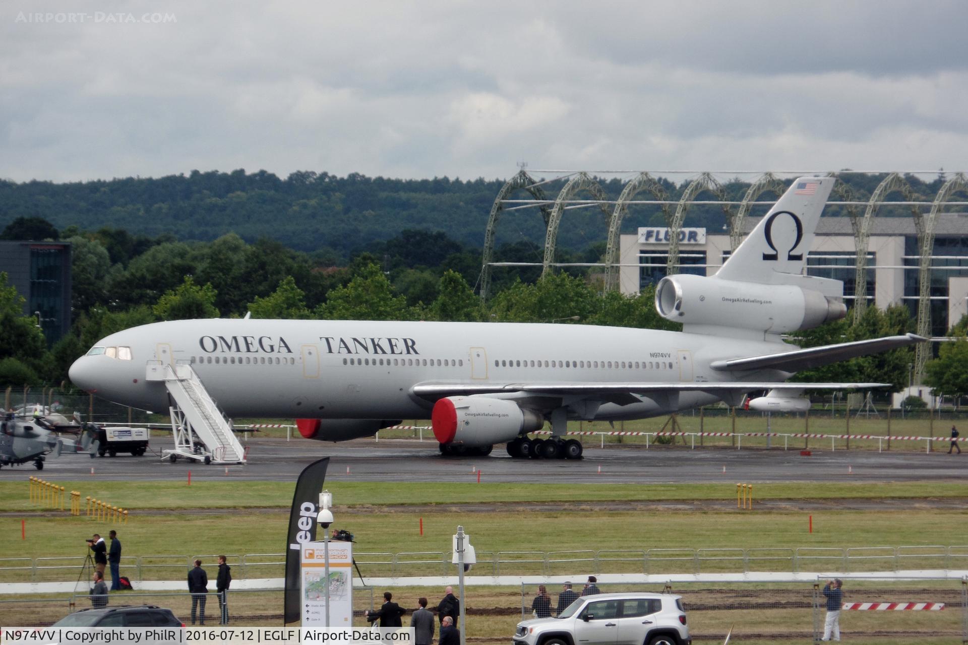 Aircraft N974VV, 1979 Douglas KDC-10-40l, c/n 46974 l/n 274, N974VV 1979 DC-10-40 Omega Air FIA 12.07.16.JPG, at EGLF, photo by PhilR