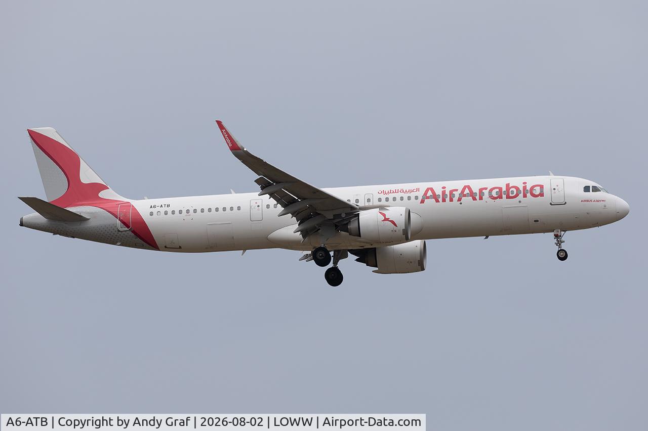 Aircraft A6-ATB, 2019 Airbus A321-251NX, c/n 8861, Air Arabia A321N, at LOWW, photo by Andy Graf