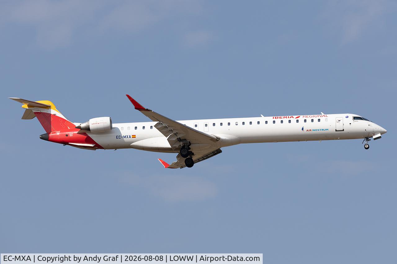 Aircraft EC-MXA, 2018 Bombardier CRJ-1000 (CL-600-2E25), c/n 19064, Air Nostrum CRJ1000, at LOWW, photo by Andy Graf