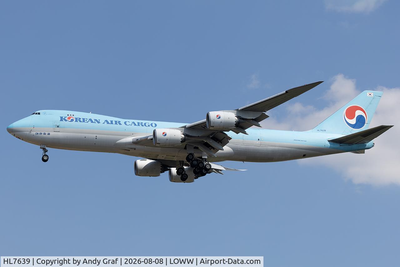 Aircraft HL7639, 2016 Boeing 747-8B5F, c/n 37653 l/n 1528, Korean Air Cargo 747-8, at LOWW, photo by Andy Graf