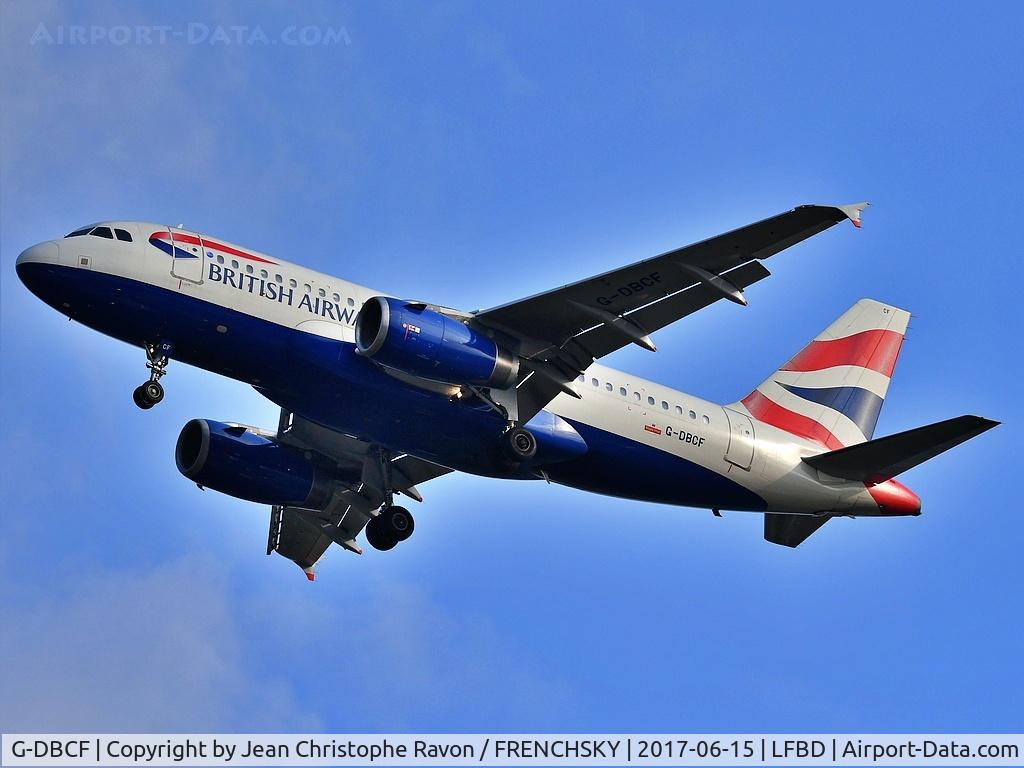 Aircraft G-DBCF, 2005 Airbus A319-131, c/n 2466, BA2786 from London (LGW) landing runway 23, at LFBD, photo by Jean Christophe Ravon / FRENCHSKY