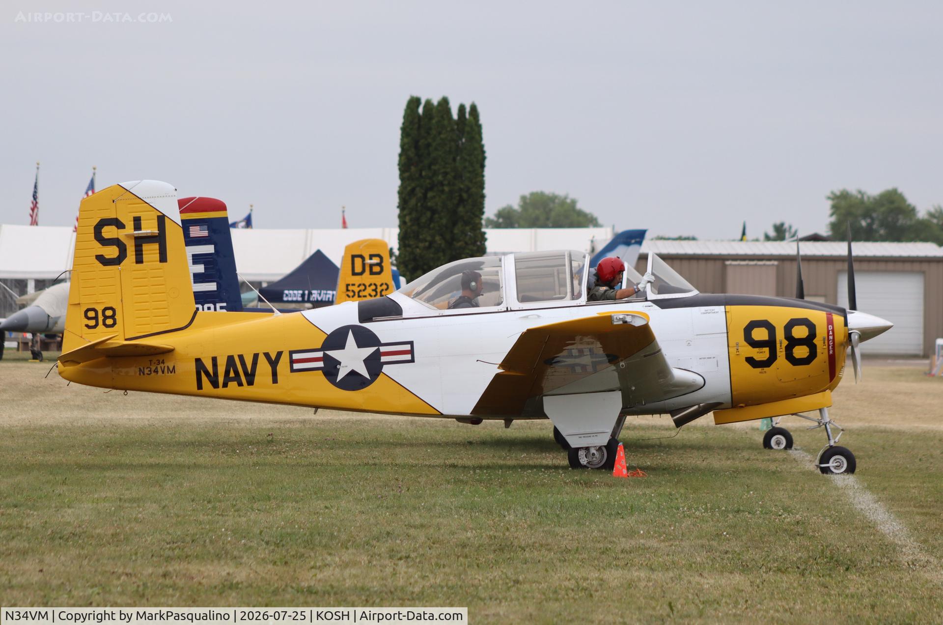 Aircraft N34VM, 1954 Beech T-34A (A-45) Mentor, c/n G-98, Beech T-34A, at KOSH, photo by MarkPasqualino