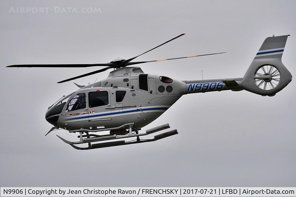 Aircraft N9906, 2013 Eurocopter EC-135T-2+, c/n 1134, WALKYRIE EUROPE take off to Cheval Blanc wine castle, at LFBD, photo by Jean Christophe Ravon / FRENCHSKY