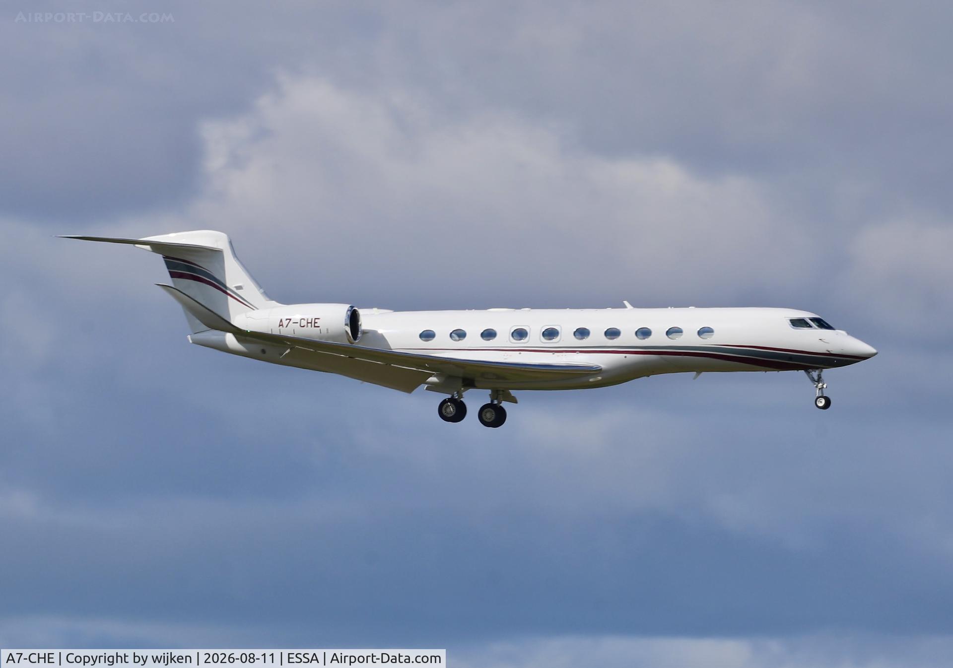 Aircraft A7-CHE, 2024 Gulfstream GVIII-G700, c/n 87036, Rwy 01L, at ESSA, photo by wijken