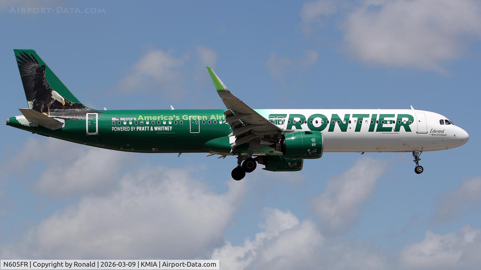 Aircraft N605FR, 2022 Airbus A321-271NX, c/n 11161, at mia, at KMIA, photo by Ronald
