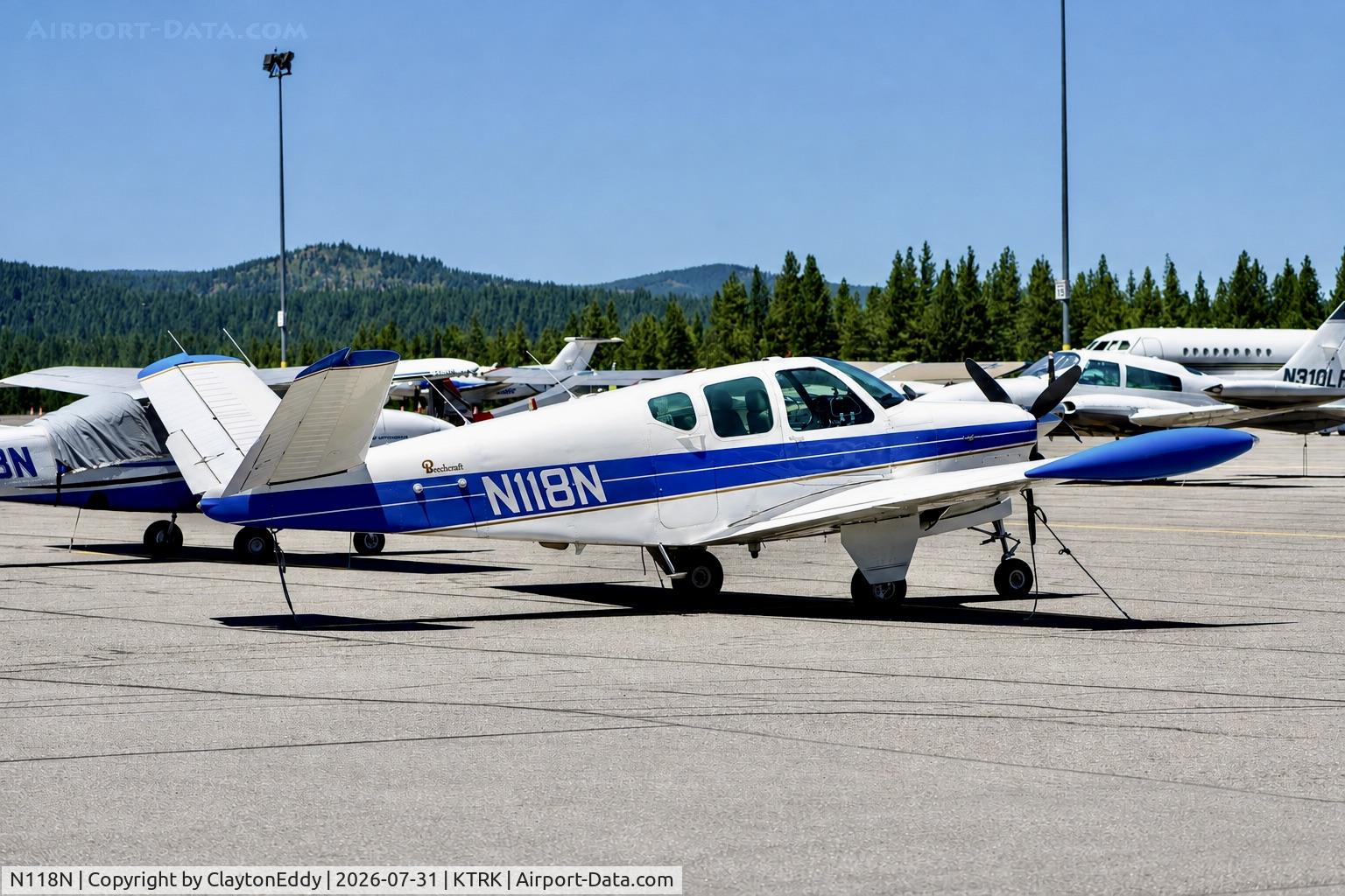 Aircraft N118N, 1960 Beech M35 Bonanza, c/n D-6427, Truckee Tahoe airport in California 2026., at KTRK, photo by ClaytonEddy