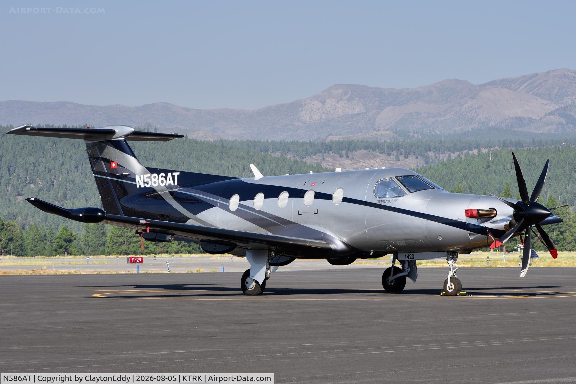Aircraft N586AT, 2013 Pilatus Aircraft LTD PC-12/47E, c/n 1423, Truckee Tahoe airport in California 2026., at KTRK, photo by ClaytonEddy