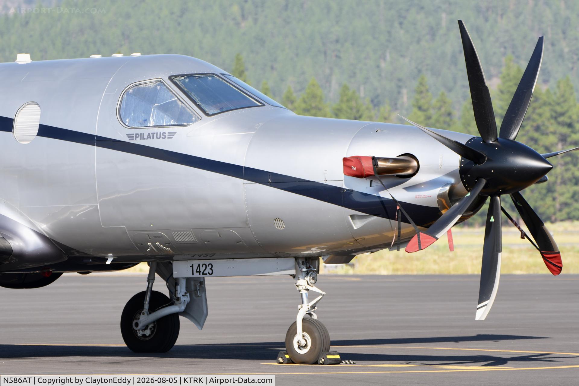 Aircraft N586AT, 2013 Pilatus Aircraft LTD PC-12/47E, c/n 1423, Truckee Tahoe airport in California 2026., at KTRK, photo by ClaytonEddy