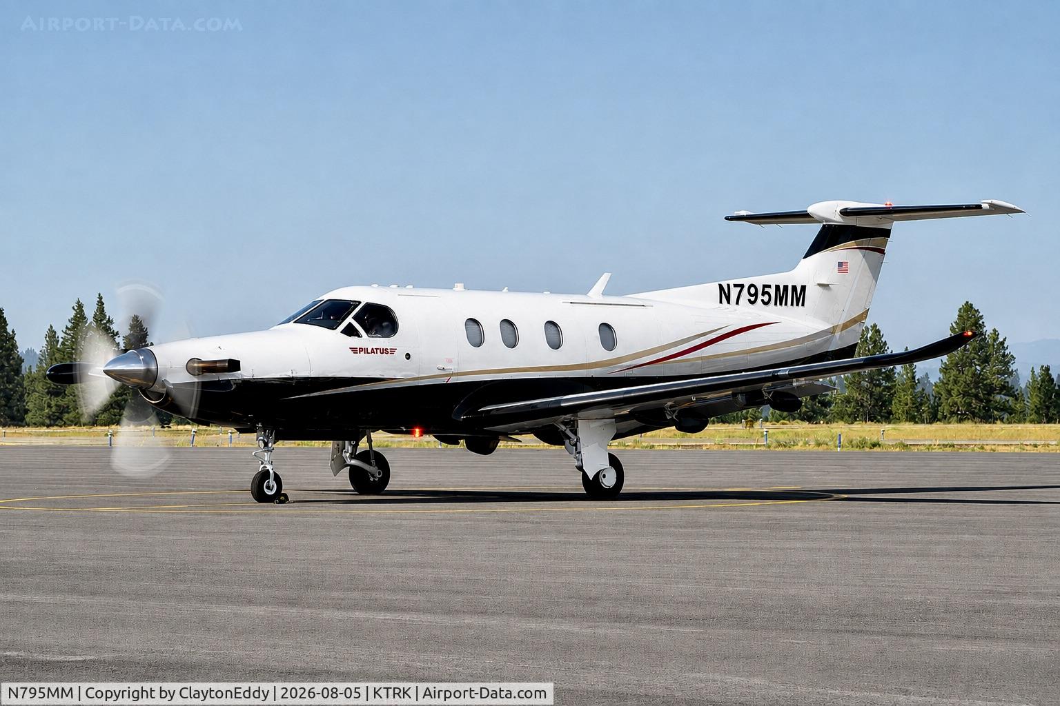 Aircraft N795MM, 2015 Pilatus PC-12/47E, c/n 1518, Truckee Tahoe airport in California 2026., at KTRK, photo by ClaytonEddy