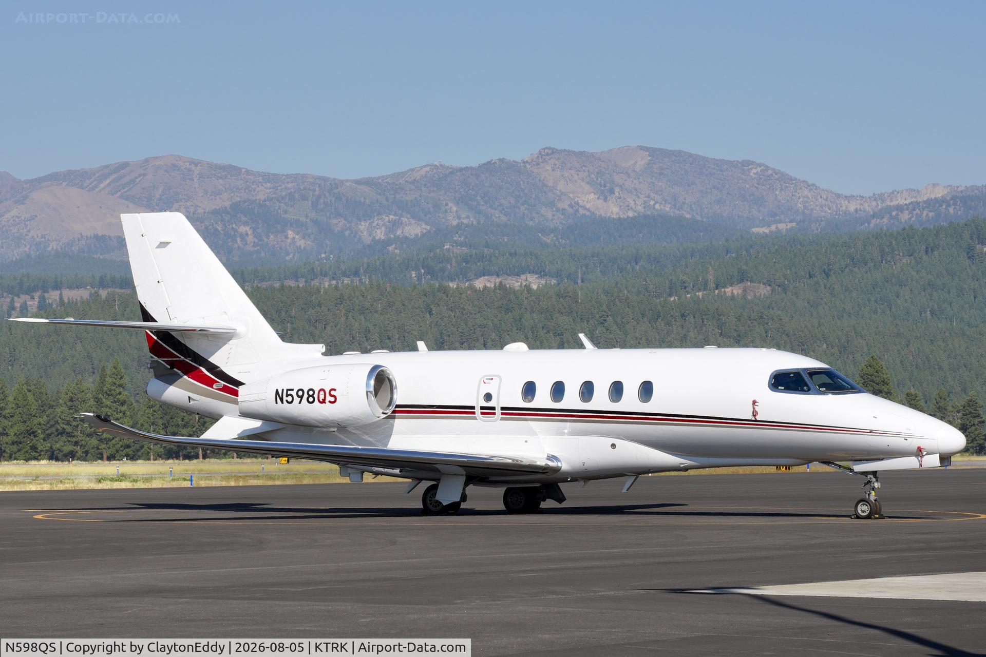 Aircraft N598QS, 2018 Cessna 680A Citation Latitude, c/n 680A-0157, Truckee Tahoe airport in California 2026., at KTRK, photo by ClaytonEddy