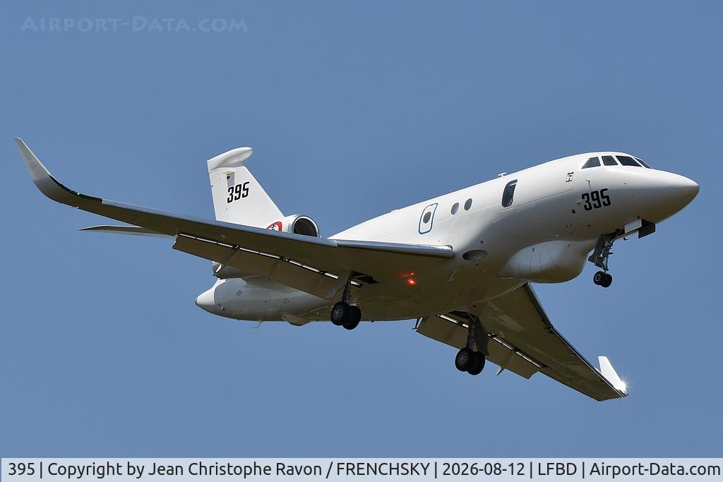 Aircraft 395, 2025 Dassault Aviation Falcon 2000LXS AVSIMAR Albatros, c/n 395, French Navy FNY5015, at LFBD, photo by Jean Christophe Ravon / FRENCHSKY