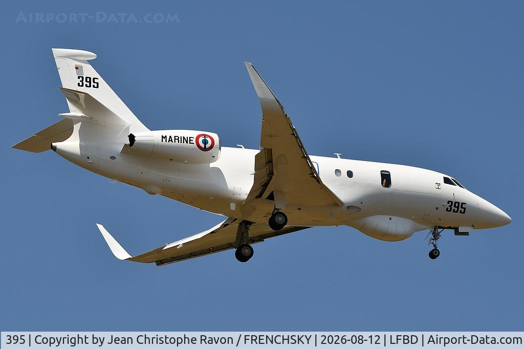 Aircraft 395, 2025 Dassault Aviation Falcon 2000LXS AVSIMAR Albatros, c/n 395, French Navy FNY5015, at LFBD, photo by Jean Christophe Ravon / FRENCHSKY