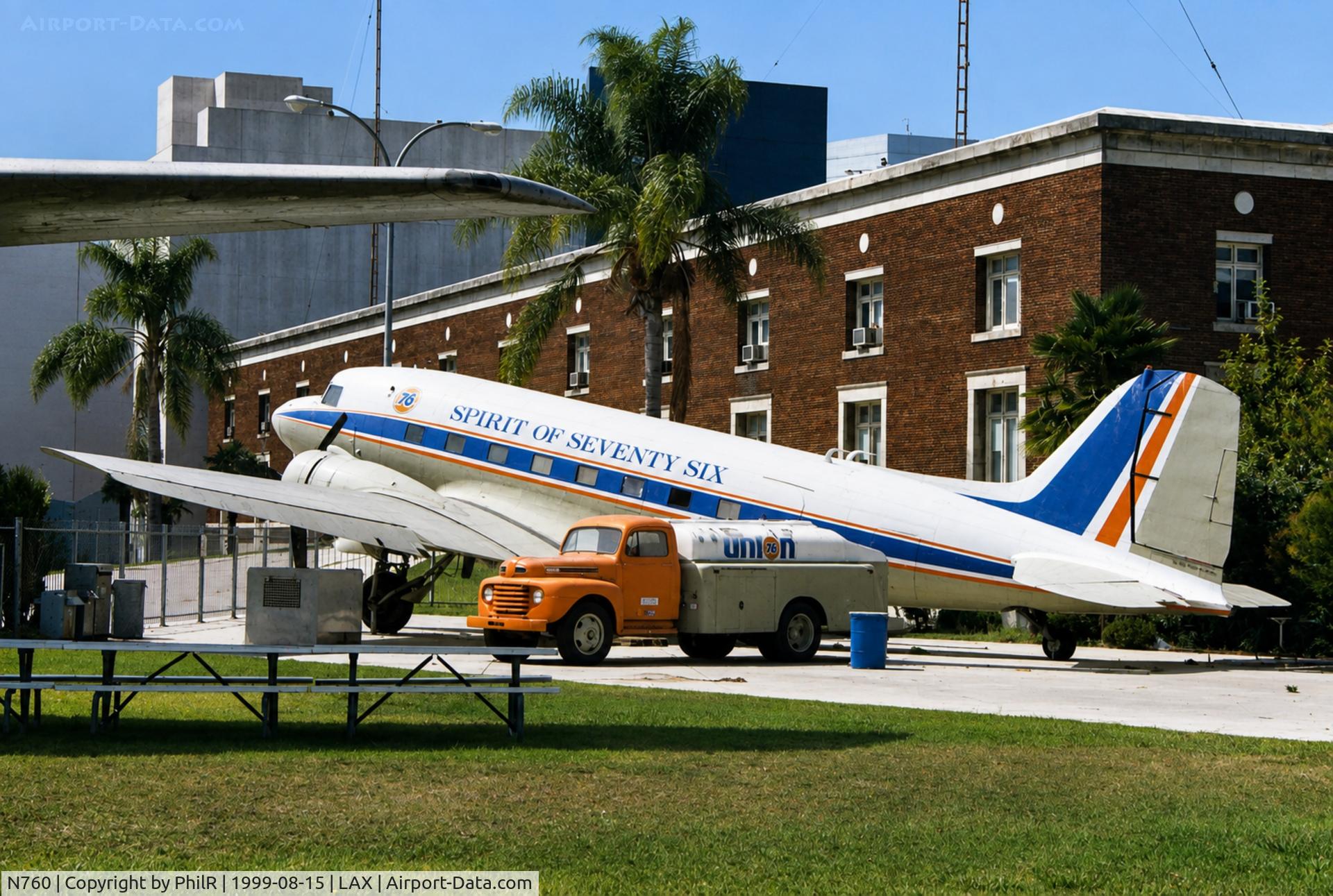 Aircraft N760, 1941 Douglas DC-3, c/n 3269, N760 1941 Douglas DC-3 California Mus of Sc and Industry LAX, at LAX, photo by PhilR