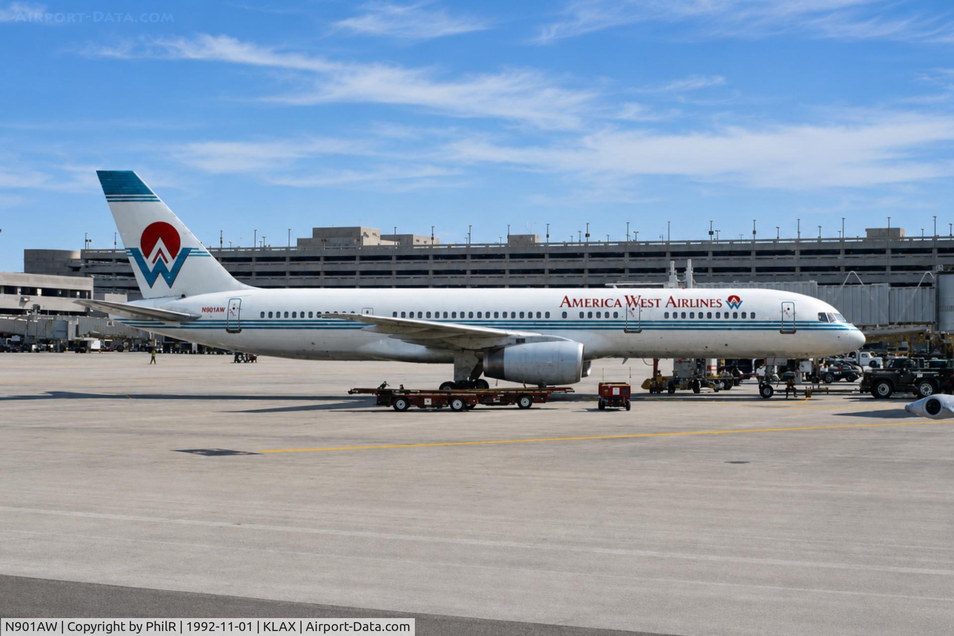Aircraft N901AW, 1985 Boeing 757-2S7, c/n 23321, N901AW 1985 B757-200 America West LAX, at KLAX, photo by PhilR