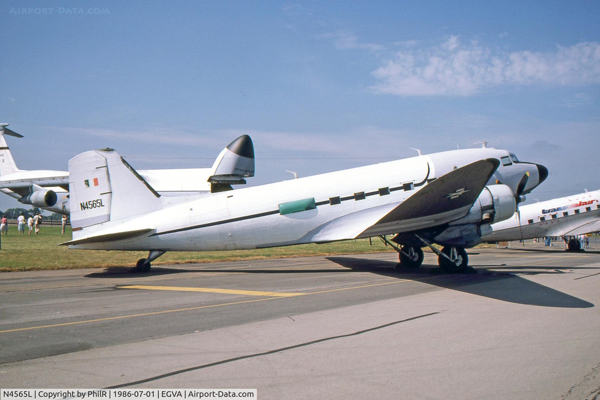 Aircraft N4565L, 1939 Douglas DC-3-201A (C-47 Skytrain/Dakota), c/n 2108, N4565L 1939 DC-3 IAT, at EGVA, photo by PhilR